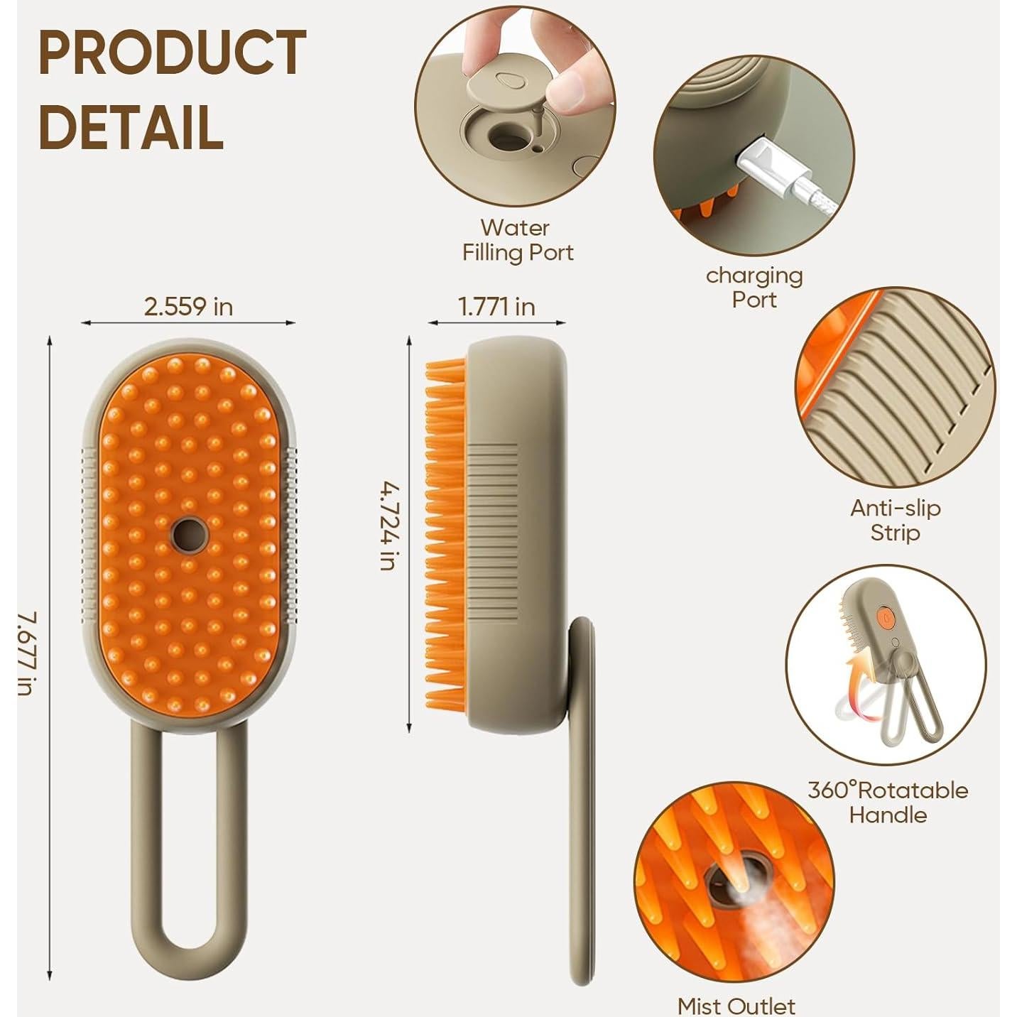 Cepillo de Vapor 4 en 1 CRAFTIVIO para Gatos y Perros Caqui