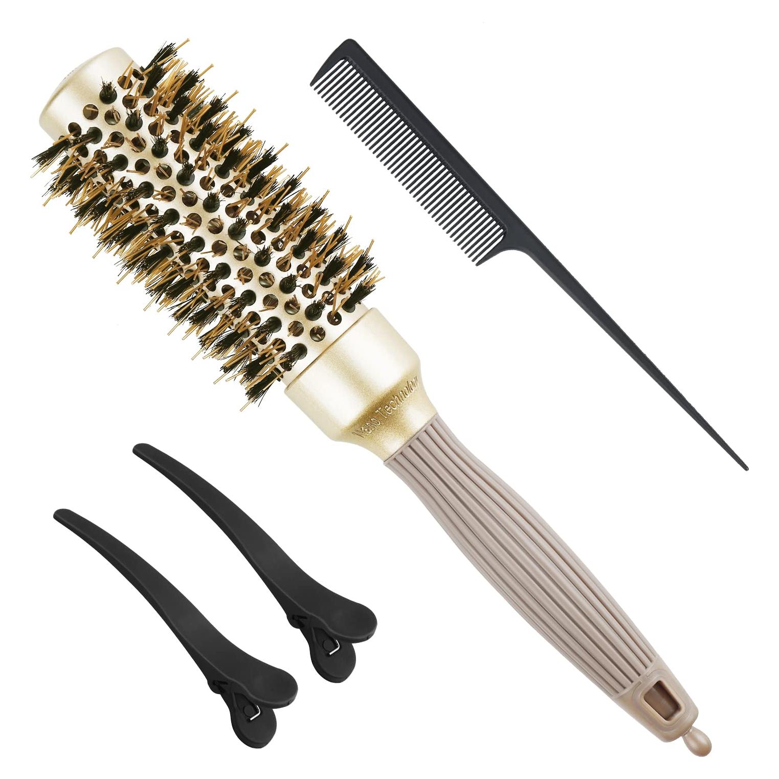 Cepillo Redondo QIANGNI 32mm Cerda de Jabalí Antifrizz