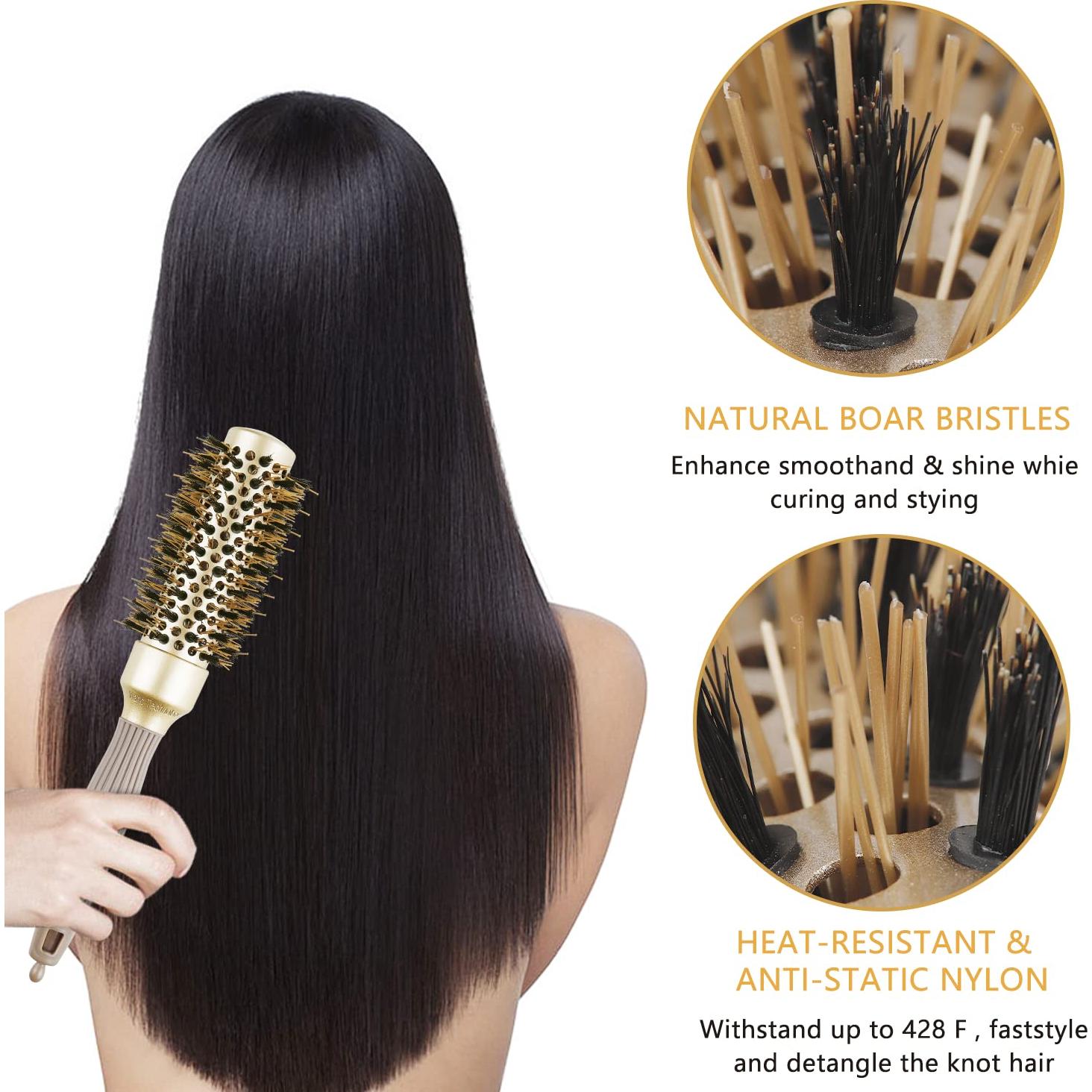 Cepillo Redondo QIANGNI 32mm Cerda de Jabalí Antifrizz