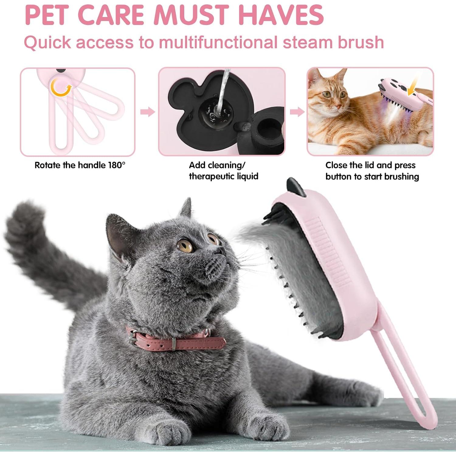 Cepillo de Vapor 4 en 1 Denwwico para Gatos y Perros - Rosa