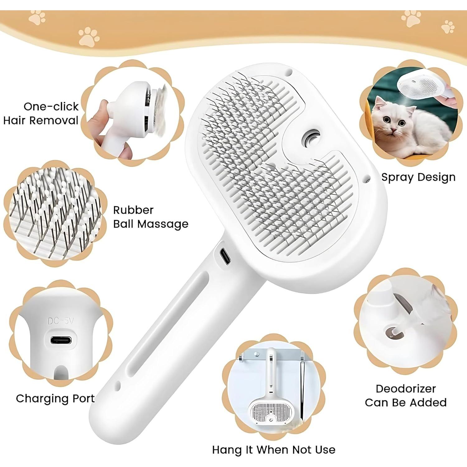 Cepillo de Vapor 4 en 1 Tu Alegría para Gatos y Perros - Blanco