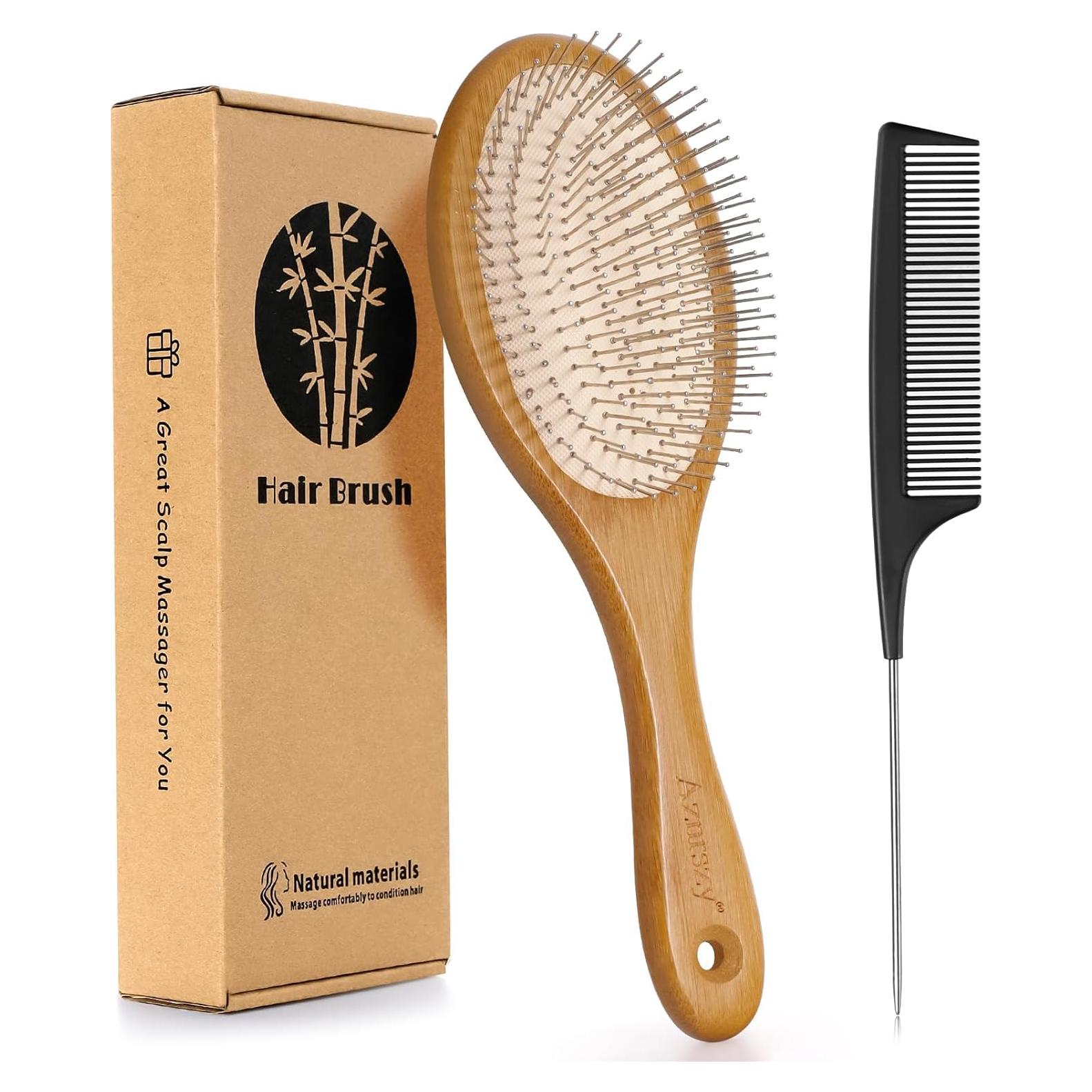 Cepillo de Pelo Paddle Aznrszy Ovalado de Bambú y Acero