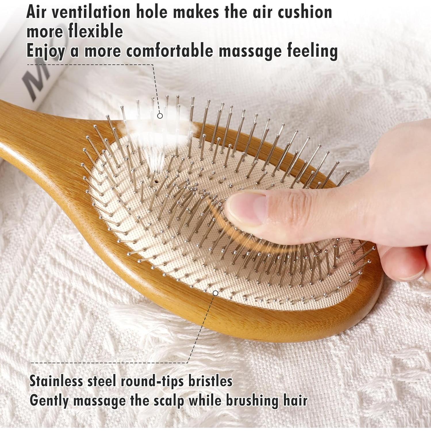 Cepillo de Pelo Paddle Aznrszy Ovalado de Bambú y Acero