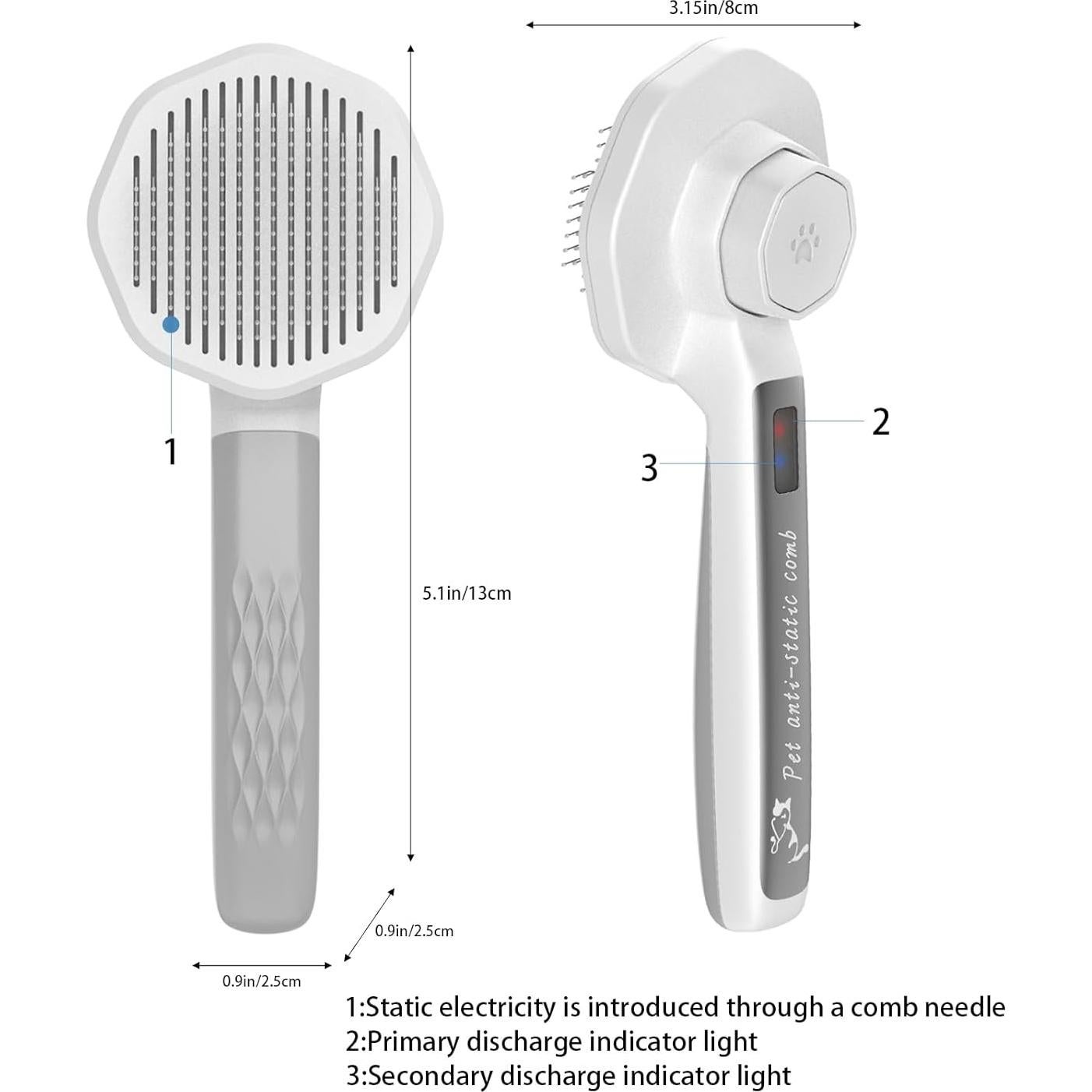Cepillo Antiestático para Mascotas Fumzen - Autolimpiante, Gris