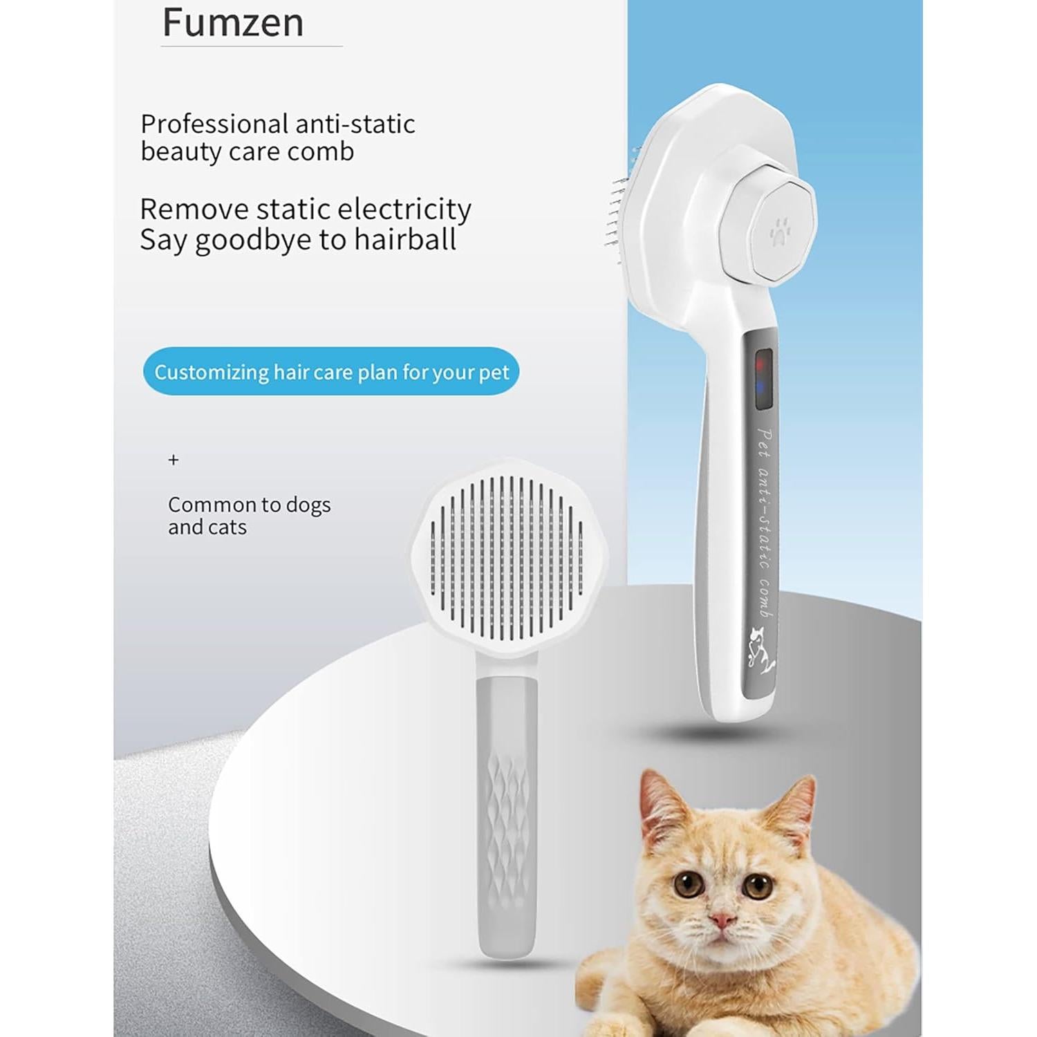 Cepillo Antiestático para Mascotas Fumzen - Autolimpiante, Gris