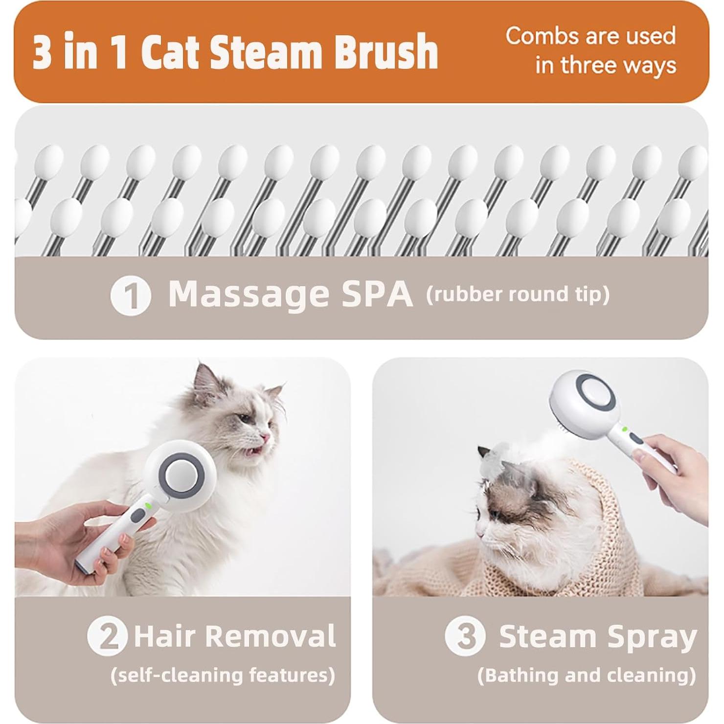 Cepillo de Aseo para Mascotas Budow 3 en 1 con Vapor