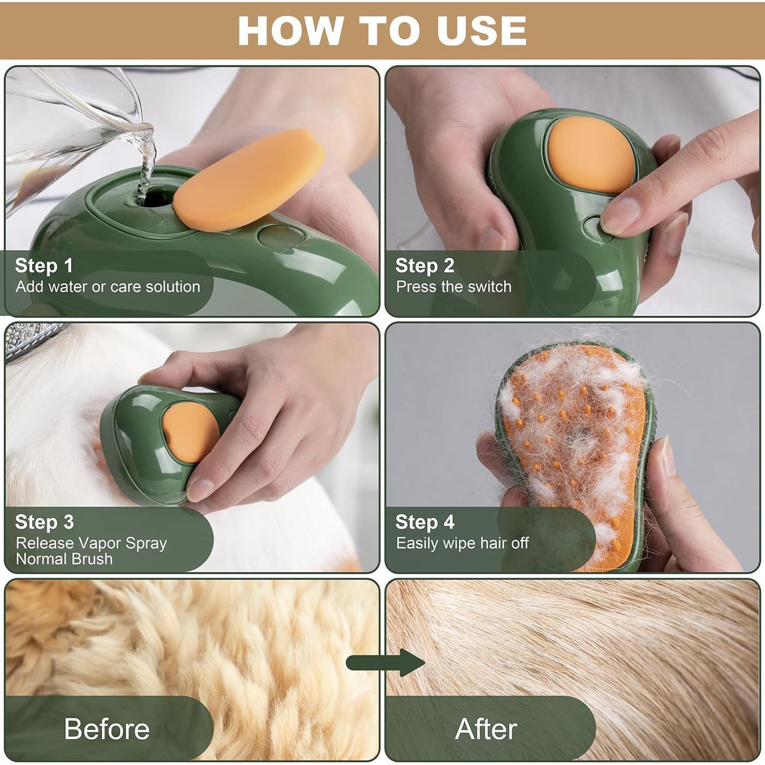 Cepillo de Vapor para Gatos PAMEENCOS 3 en 1 Antiestático