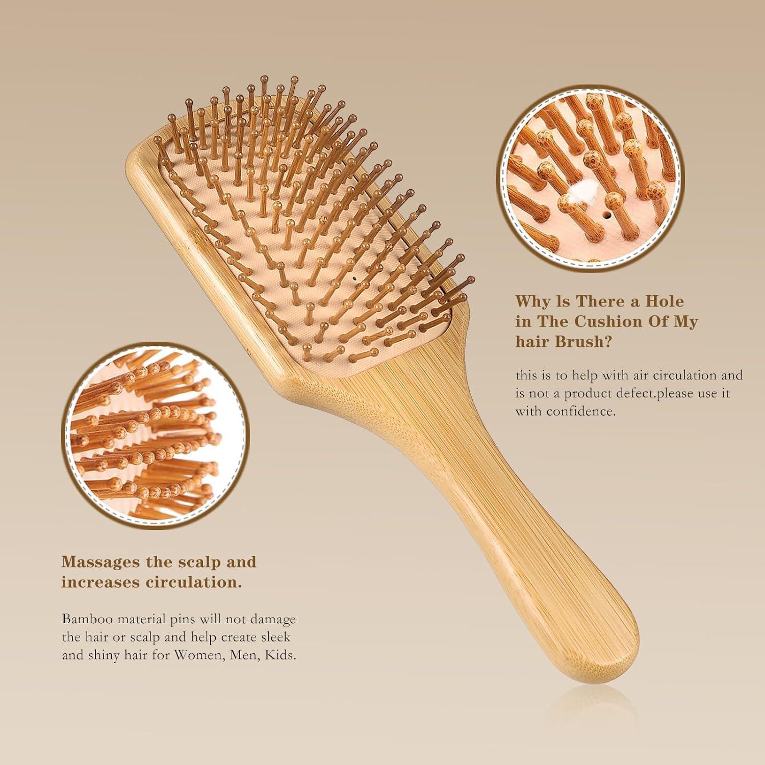 Juego de 3 Cepillos de Pelo de Bambú MenGate - Desenredante y Cerda de Jabalí