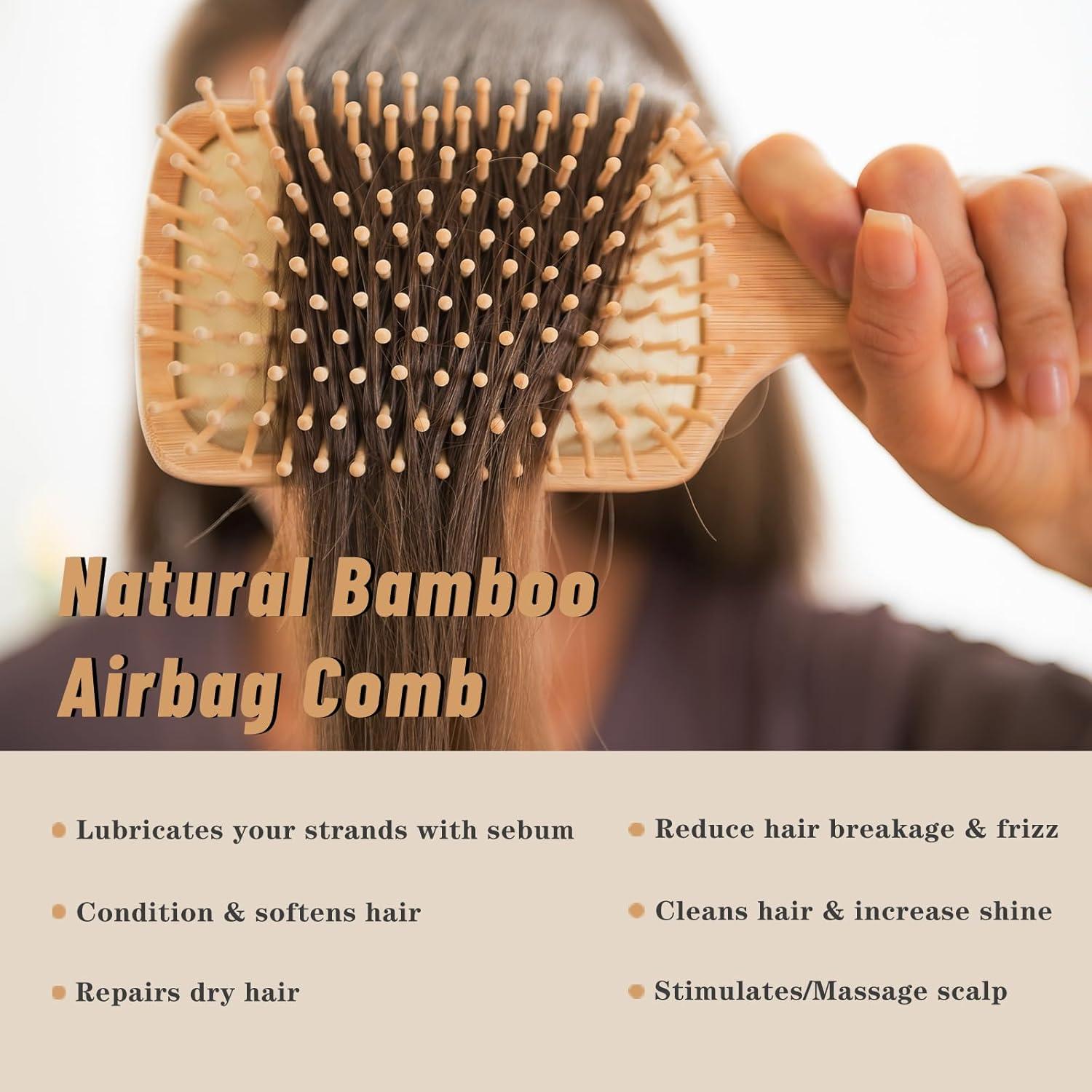 Juego de 3 Cepillos de Pelo de Bambú MenGate - Desenredante y Cerda de Jabalí