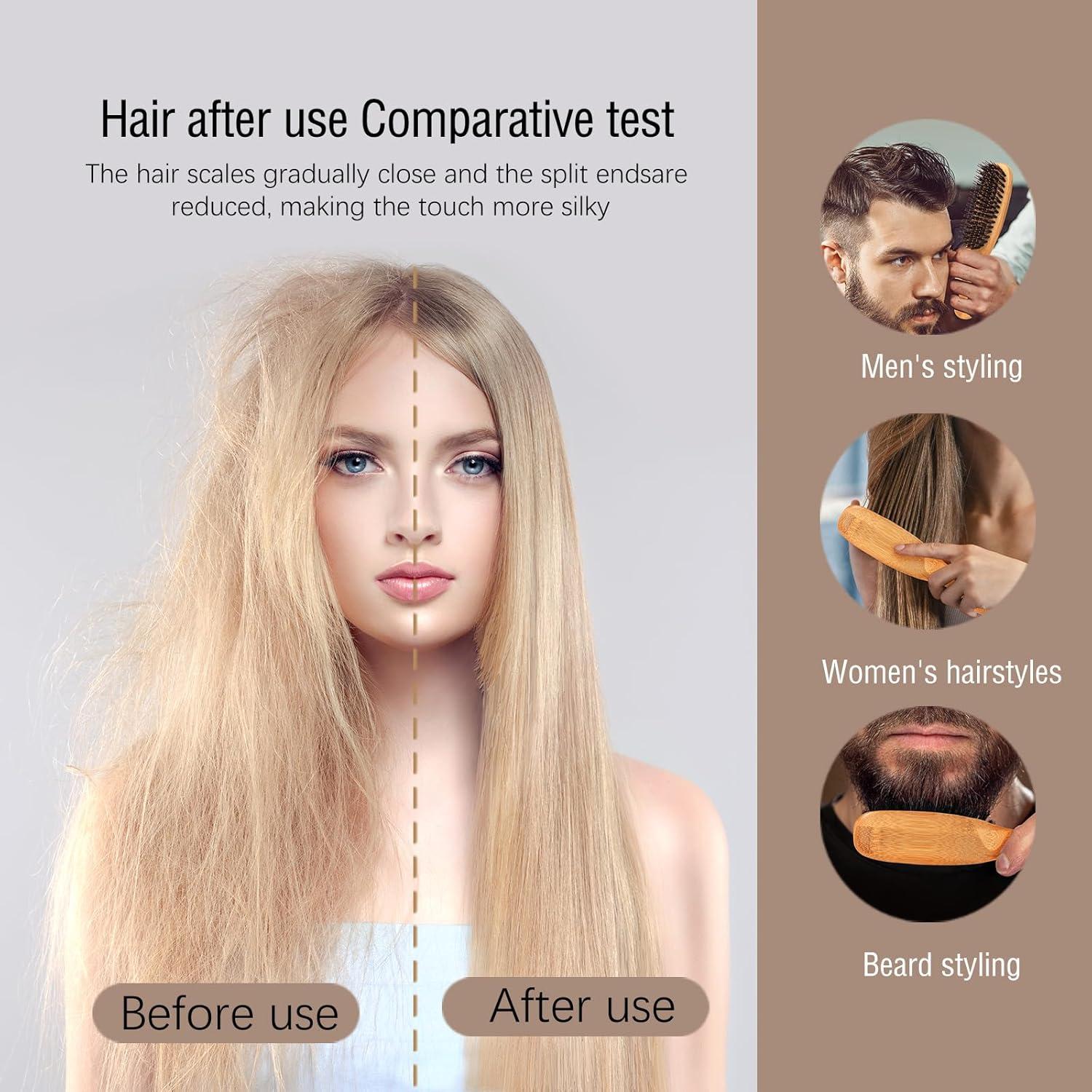 Juego de 3 Cepillos de Pelo de Bambú MenGate - Desenredante y Cerda de Jabalí