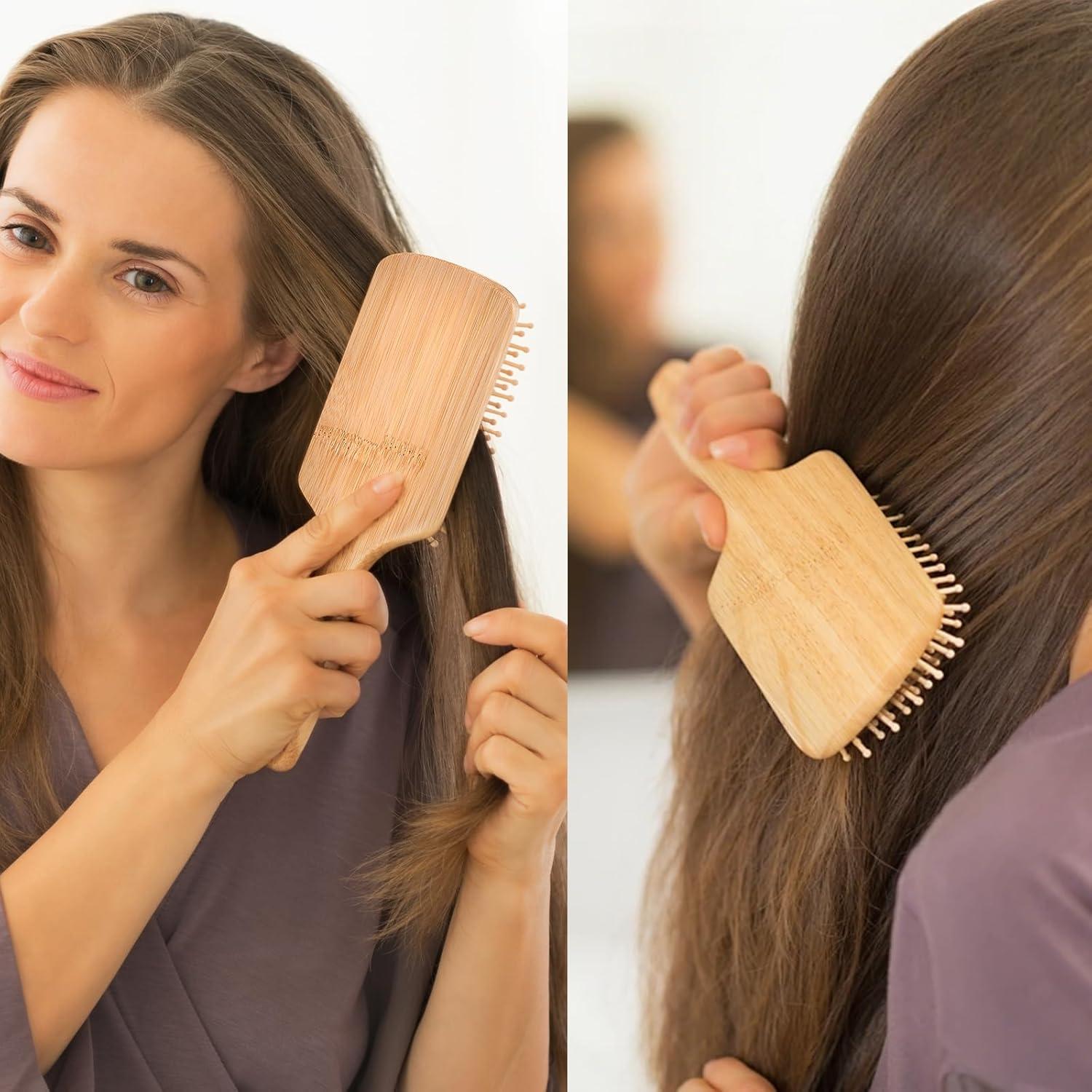 Juego de 3 Cepillos de Pelo de Bambú MenGate - Desenredante y Cerda de Jabalí