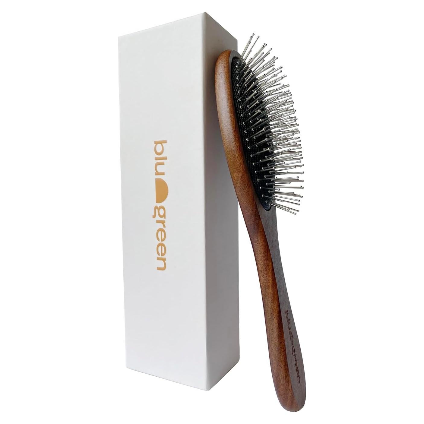 Cepillo Desenredante Blu & Green, Mango Madera Nogal, Acero Inoxidable