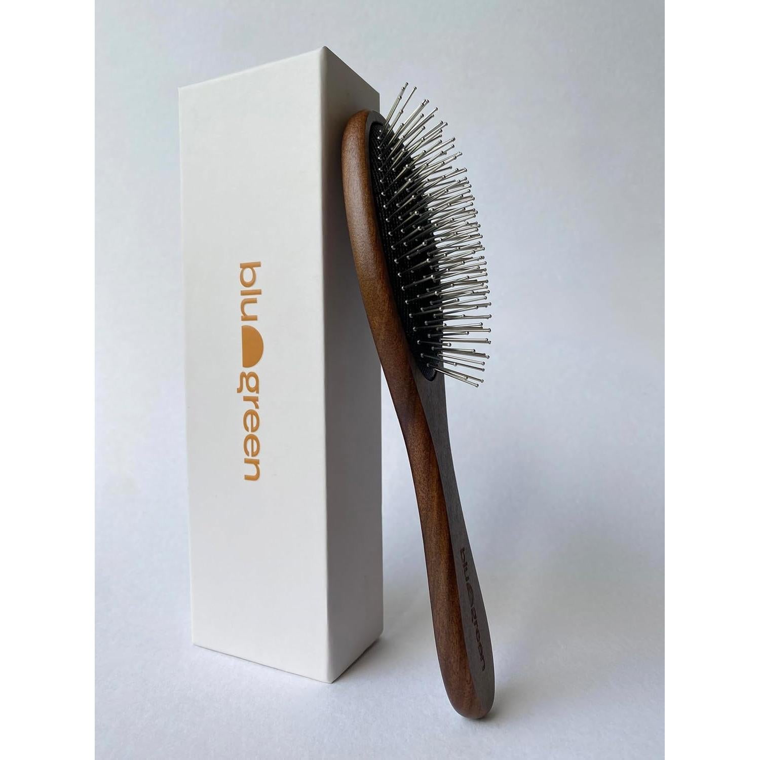 Cepillo Desenredante Blu & Green, Mango Madera Nogal, Acero Inoxidable