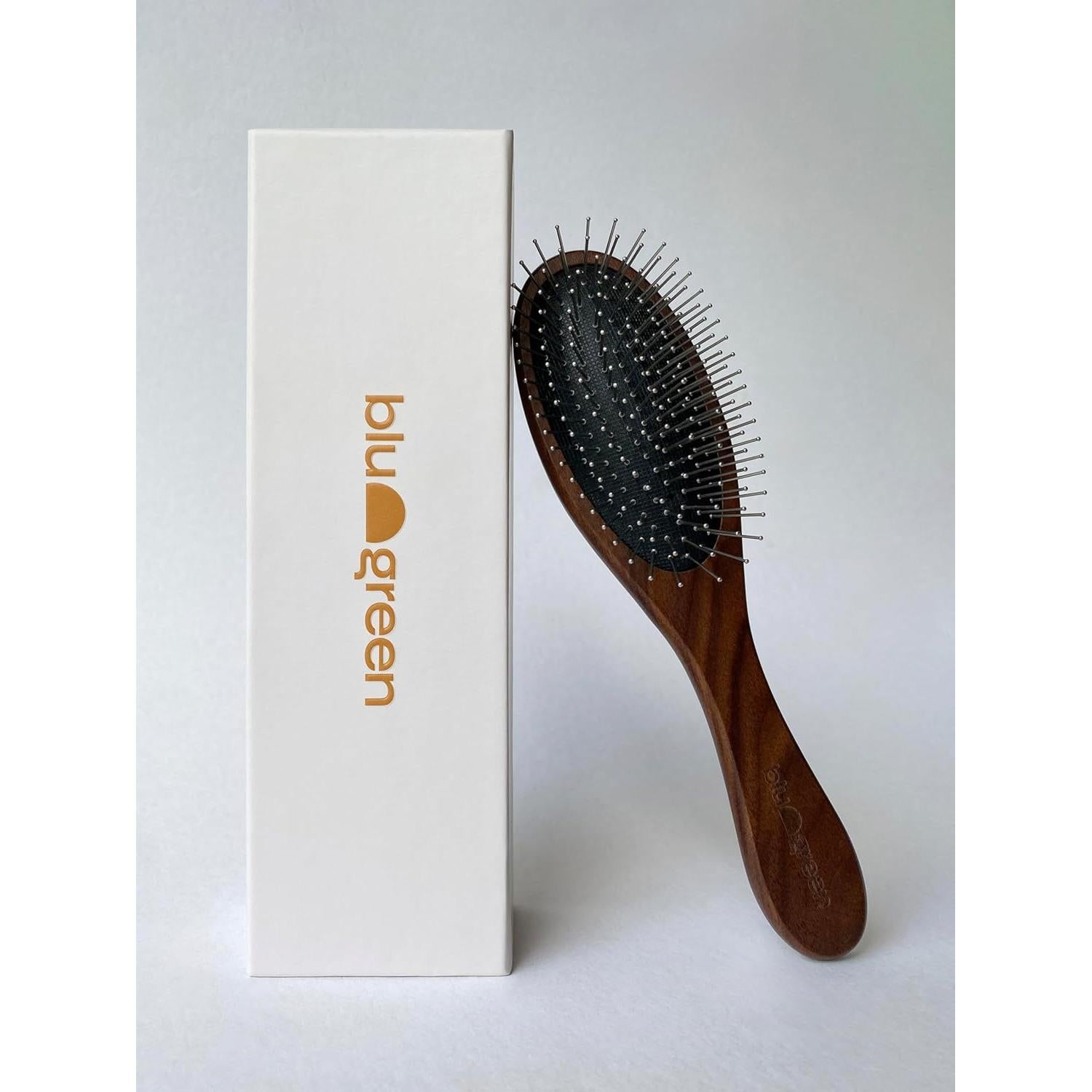 Cepillo Desenredante Blu & Green, Mango Madera Nogal, Acero Inoxidable