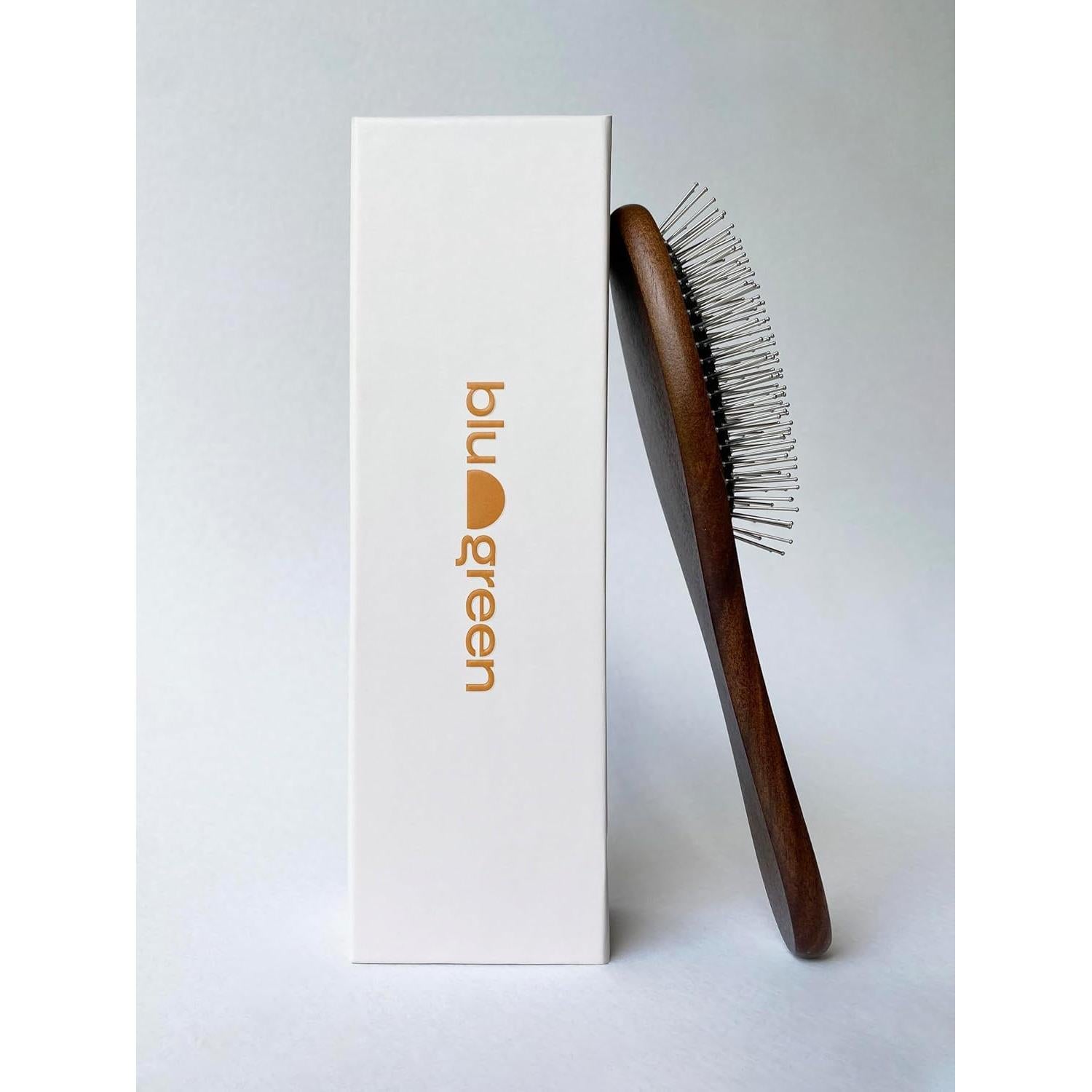 Cepillo Desenredante Blu & Green, Mango Madera Nogal, Acero Inoxidable