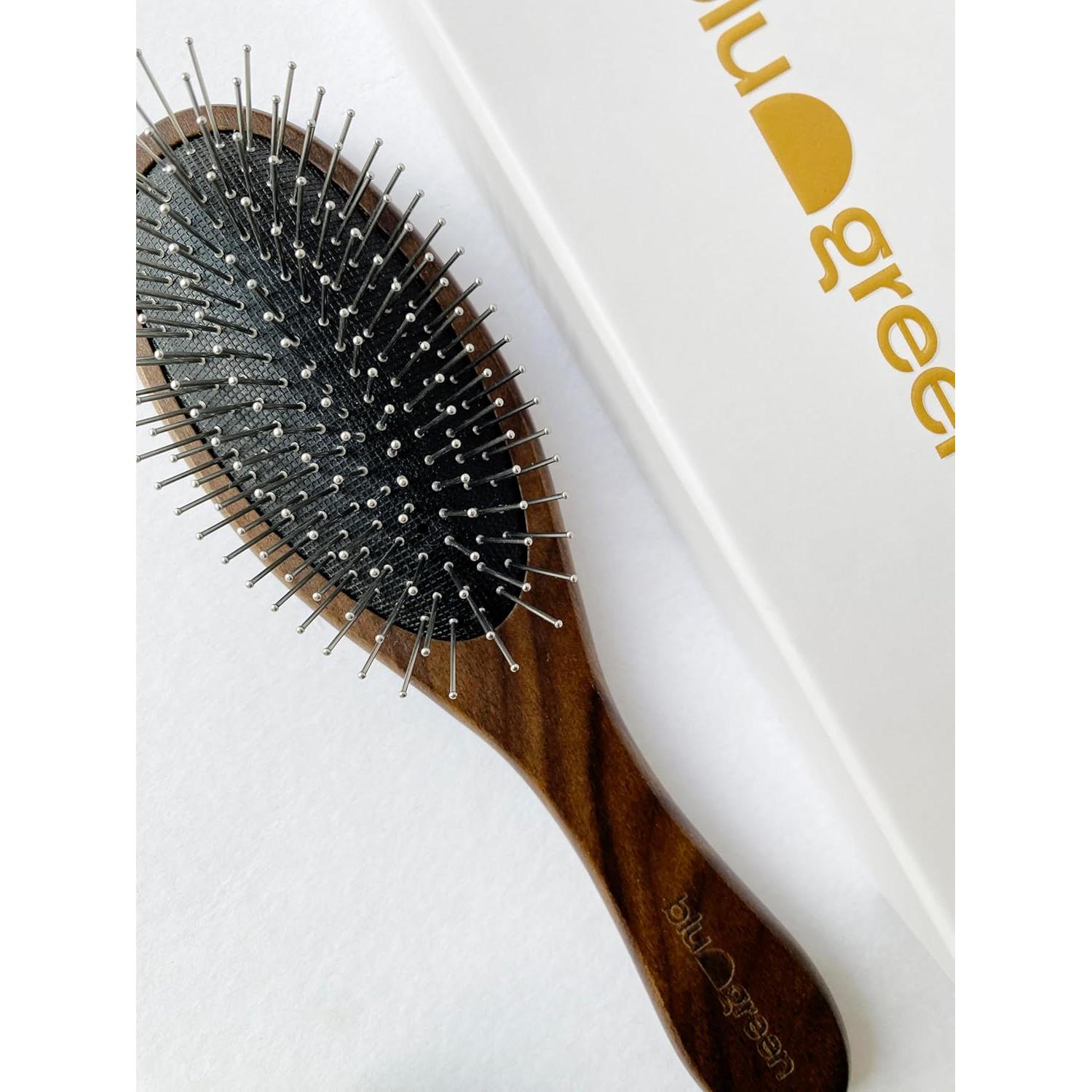 Cepillo Desenredante Blu & Green, Mango Madera Nogal, Acero Inoxidable