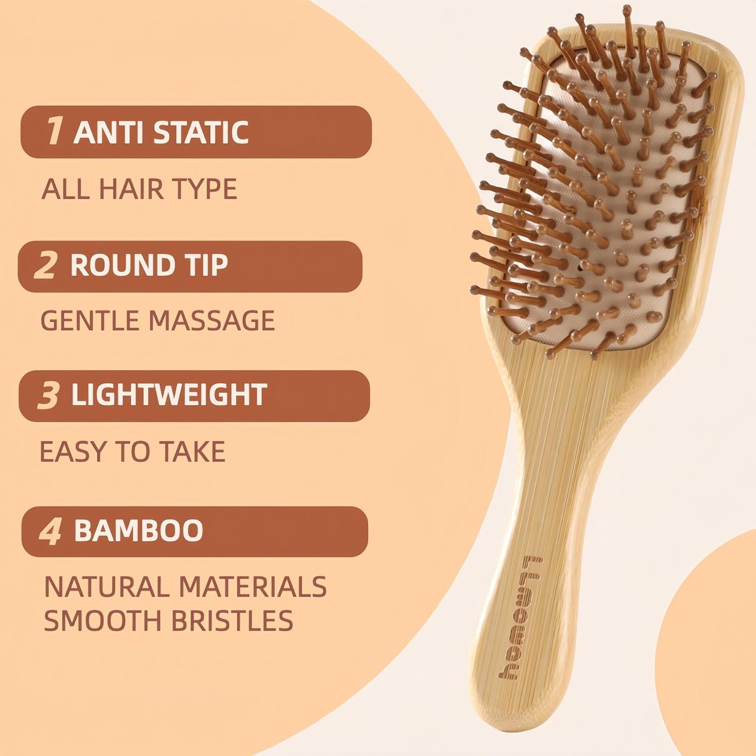 Cepillo de Pelo de Bambú Natural LLmoway Cuadrado Mediano