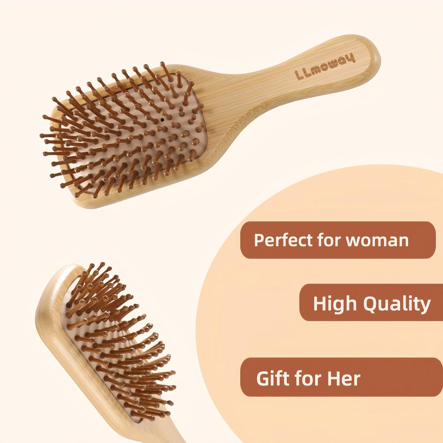 Cepillo de Pelo de Bambú Natural LLmoway Cuadrado Mediano