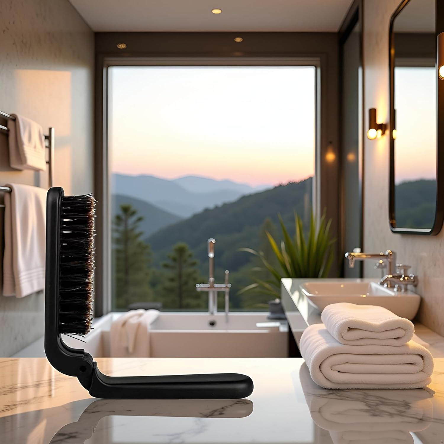 Cepillo de Pelo Plegable Labriciyon Negro con Cerdas de Jabalí