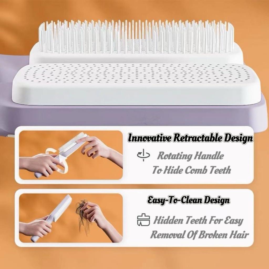 Cepillo de Cabello Autolimpiante DEXIU Púrpura Diseño Retráctil