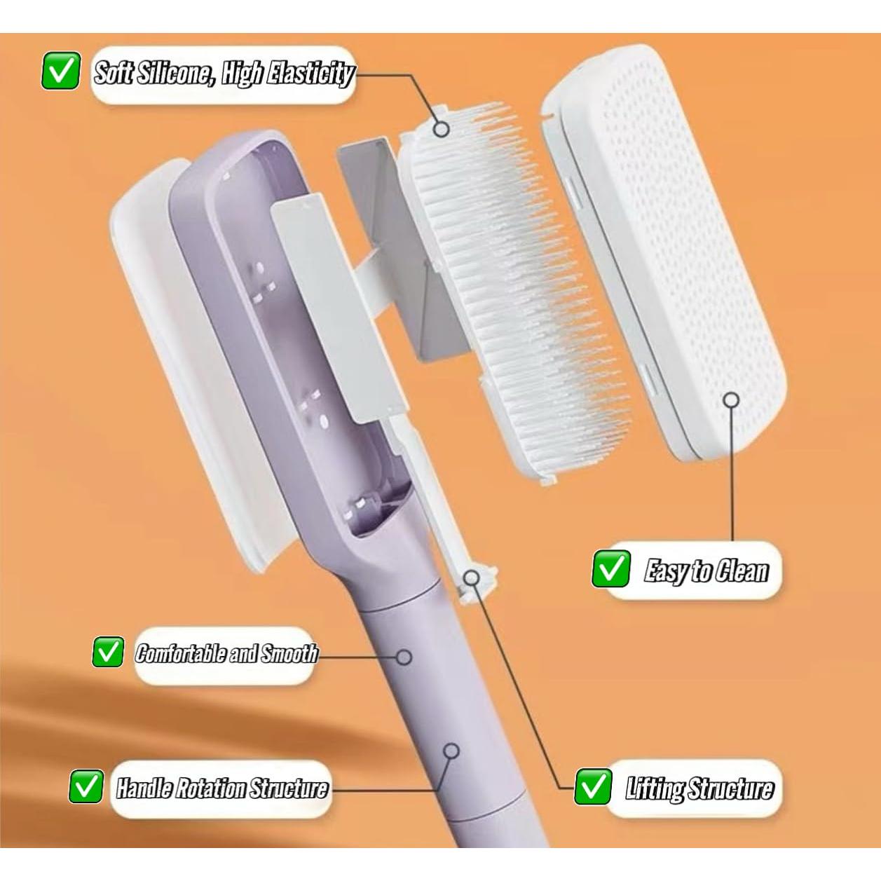 Cepillo de Cabello Autolimpiante DEXIU Púrpura Diseño Retráctil