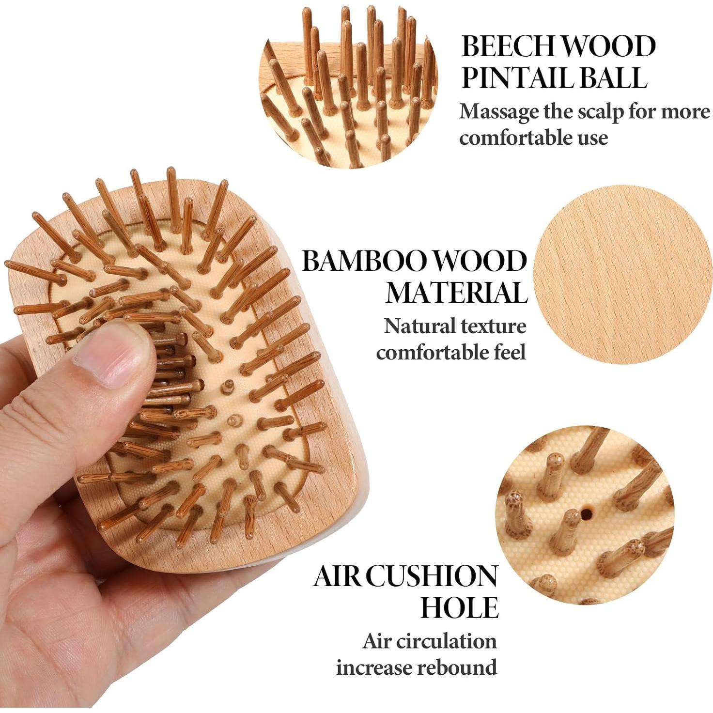 Cepillo de Pelo de Bambú Sliverdew Mini Masajeador 10x6.2cm