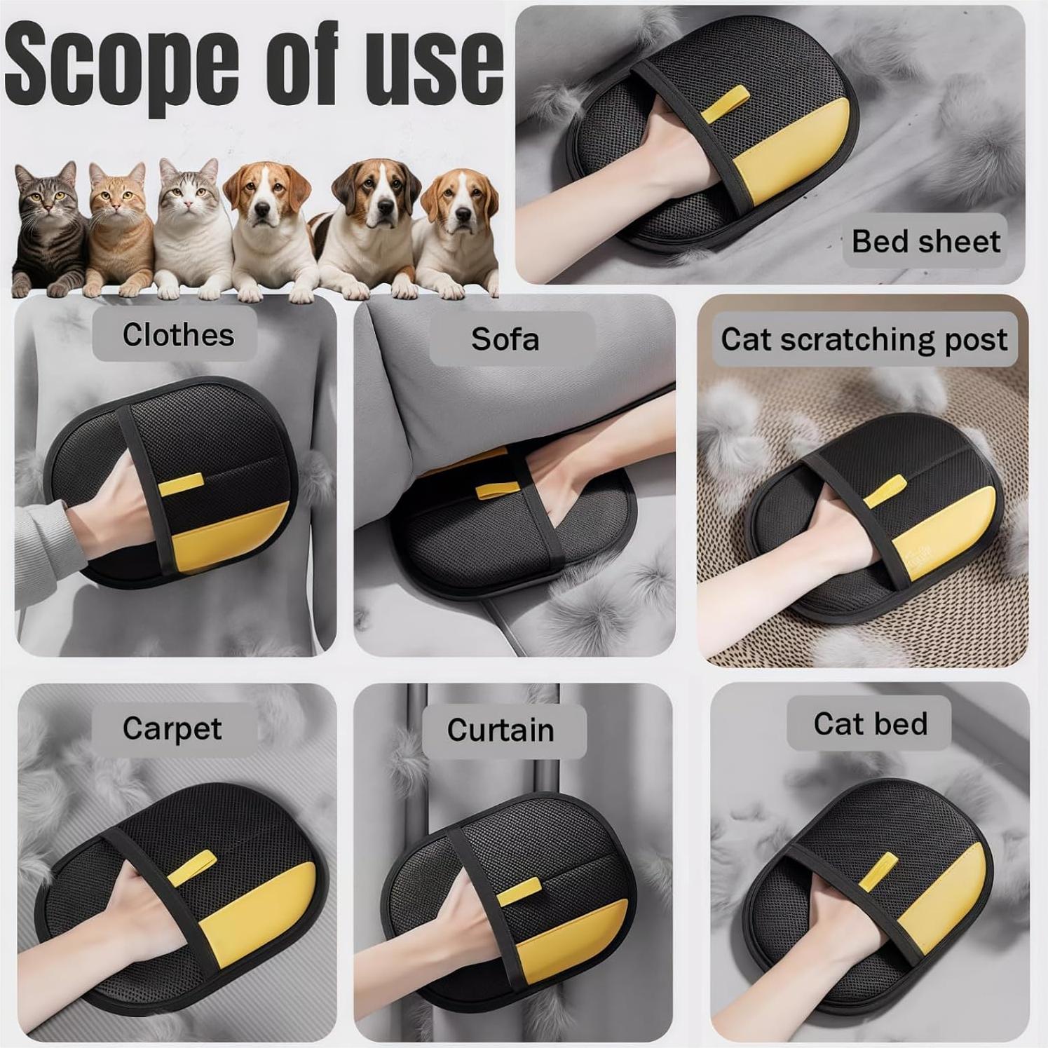 Pet Hair Removal Glove,2025 Nnew Electrostatic Gloves Pet Hair for Cats&Dogs，Reusable Double Sided Pet Hair Remover Electrostatic Gloves，Cat Hair Glove for Couch, Furniture, Carpet, Car Seat (1)