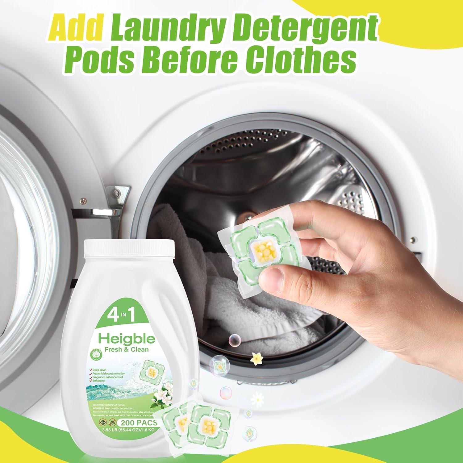 200 Cápsulas Detergente Ropa Heigble 4 en 1 Fragancia Camelia