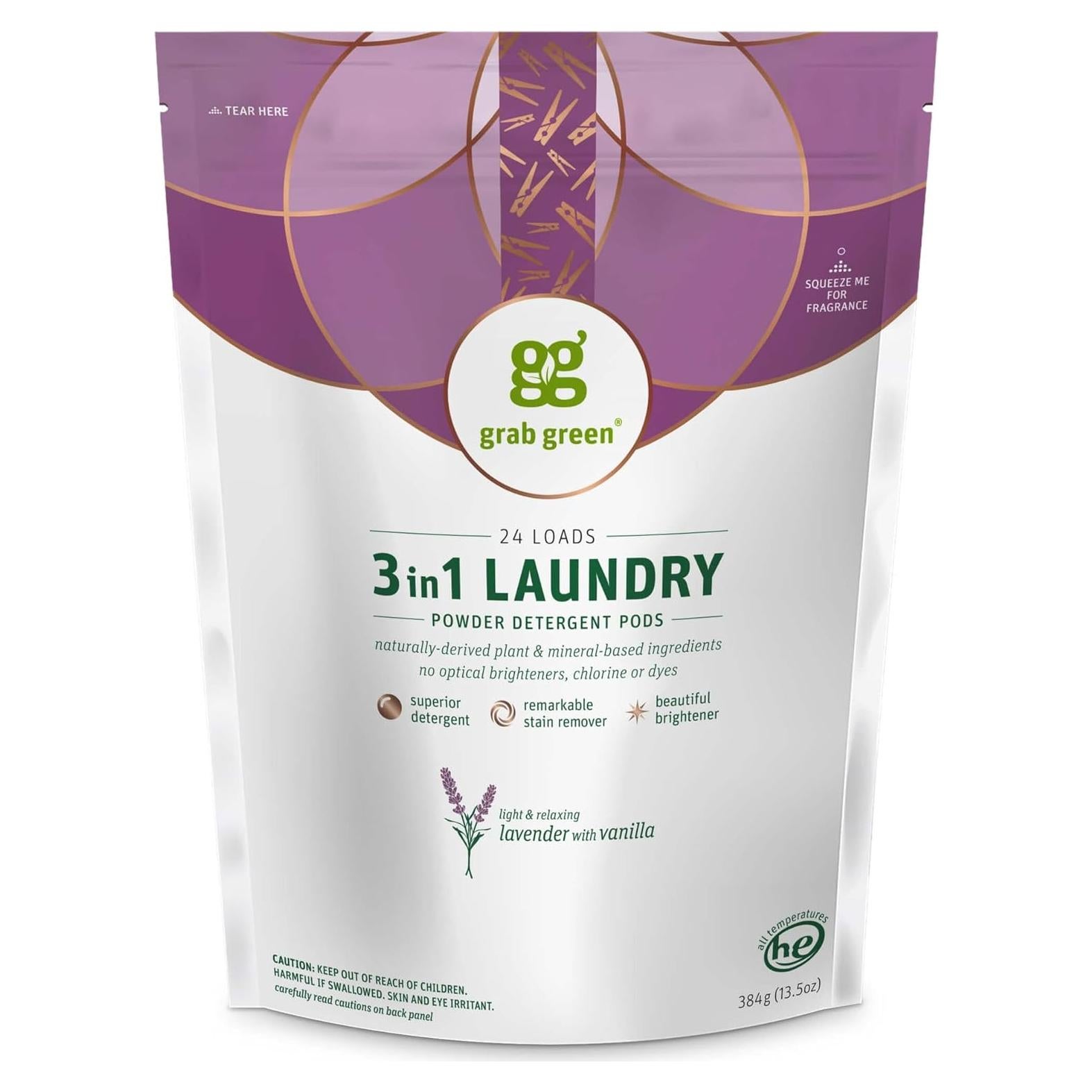 Cápsulas de Detergente para Ropa Grab Green 24 Unidades Lavanda