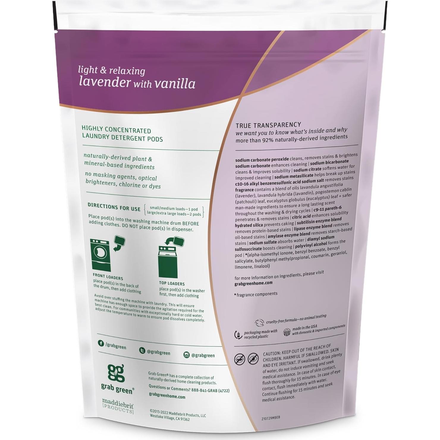 Cápsulas de Detergente para Ropa Grab Green 24 Unidades Lavanda