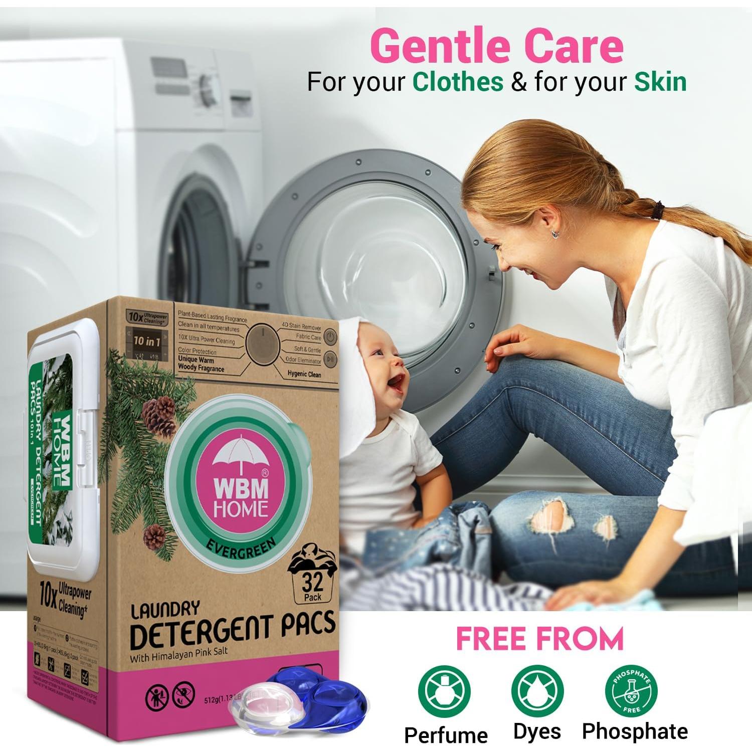 Bolsas de detergente hipoalergénicas WBM 32 unidades aroma a pino