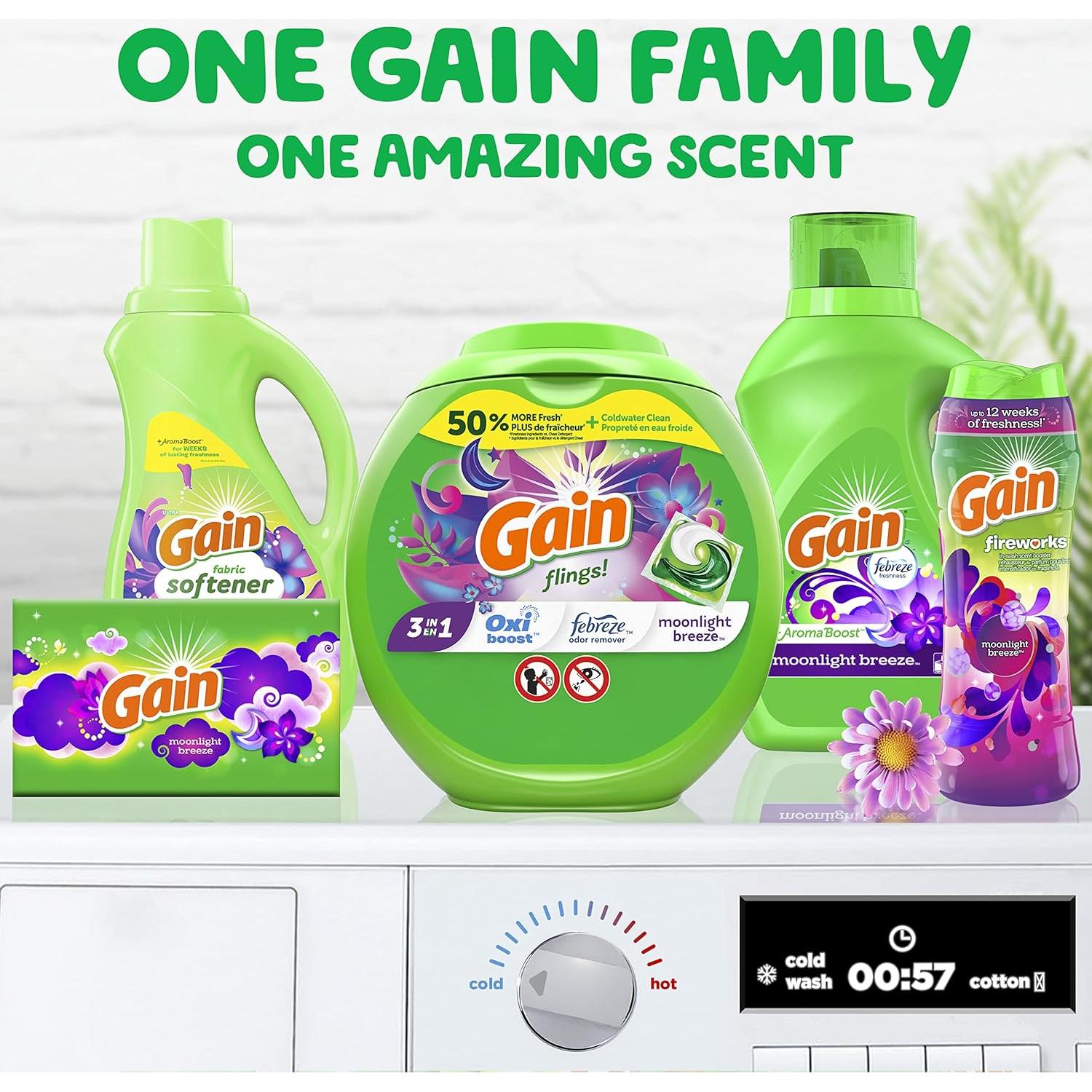 Gain Flings Detergente para Ropa 102 Pacs Aroma Brisa de Luna