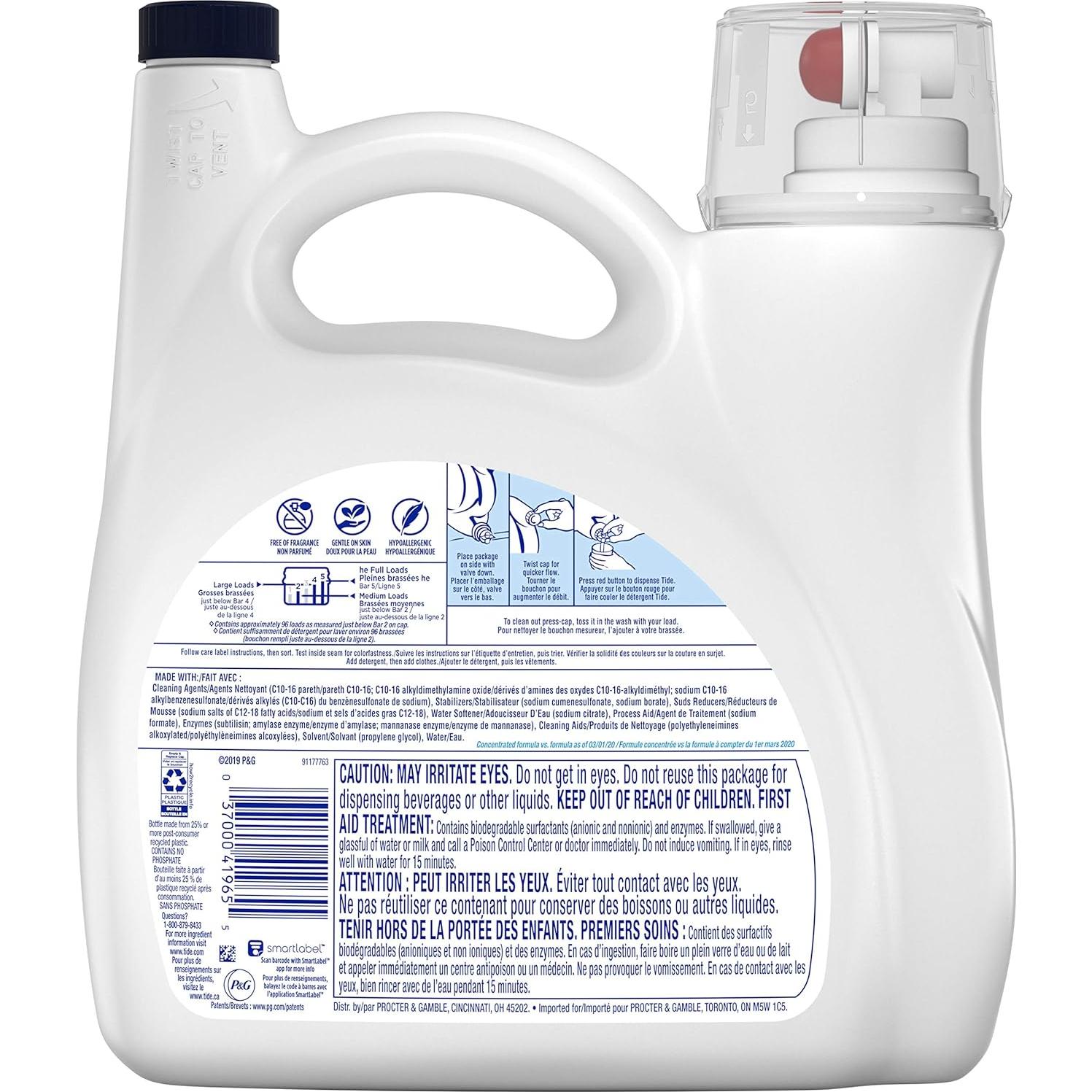 Detergente líquido para ropa Tide Free & Gentle 4.1 L