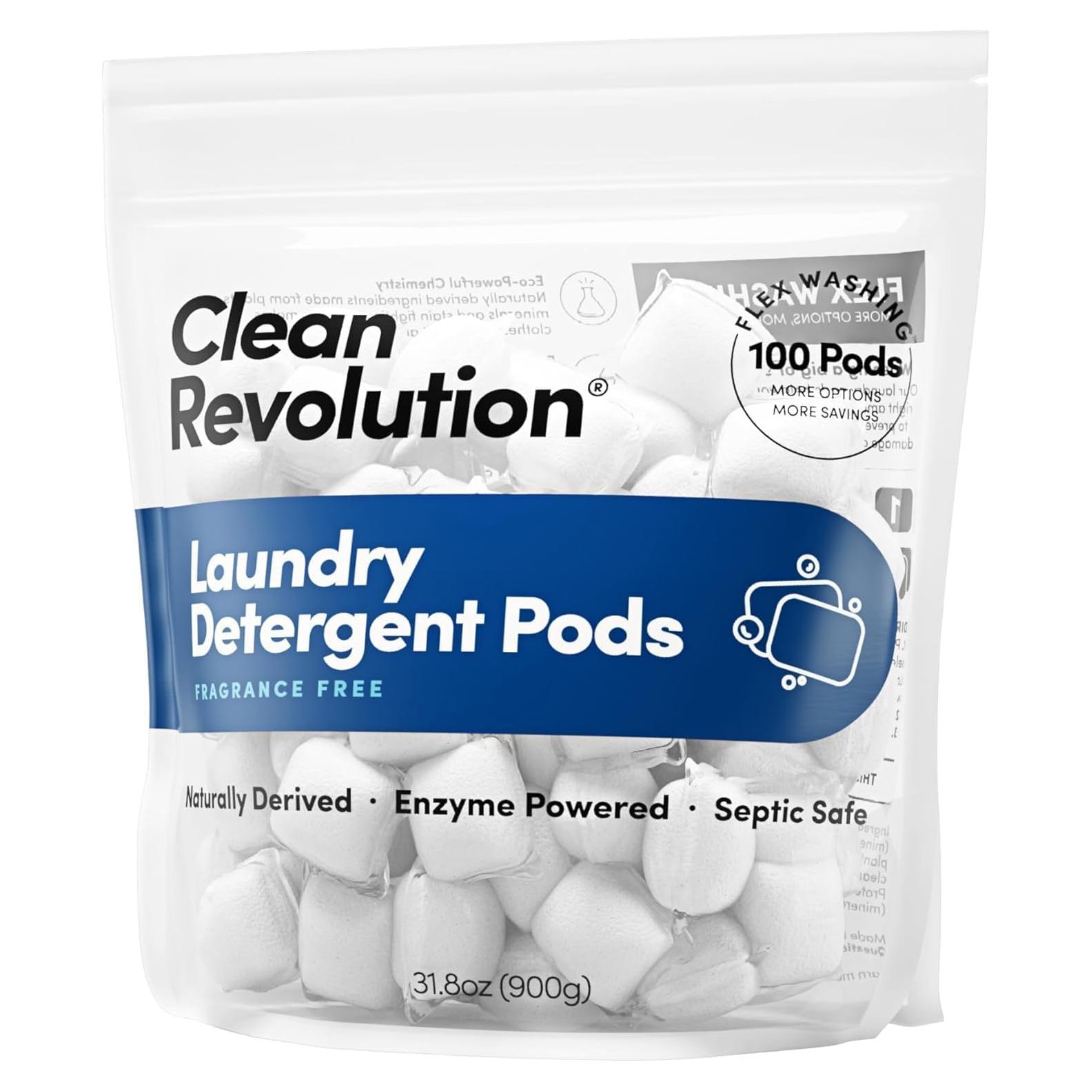 Cápsulas de Detergente para Ropa Revolución Limpia 100 Unidades Sin Fragancia