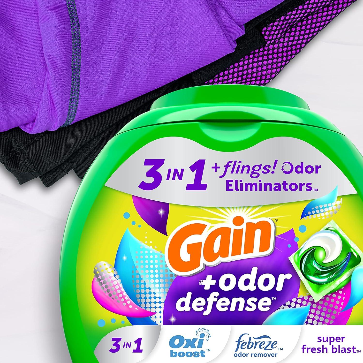 Gain Flings Detergente para Ropa 102 Pacs Oxi y Febreze
