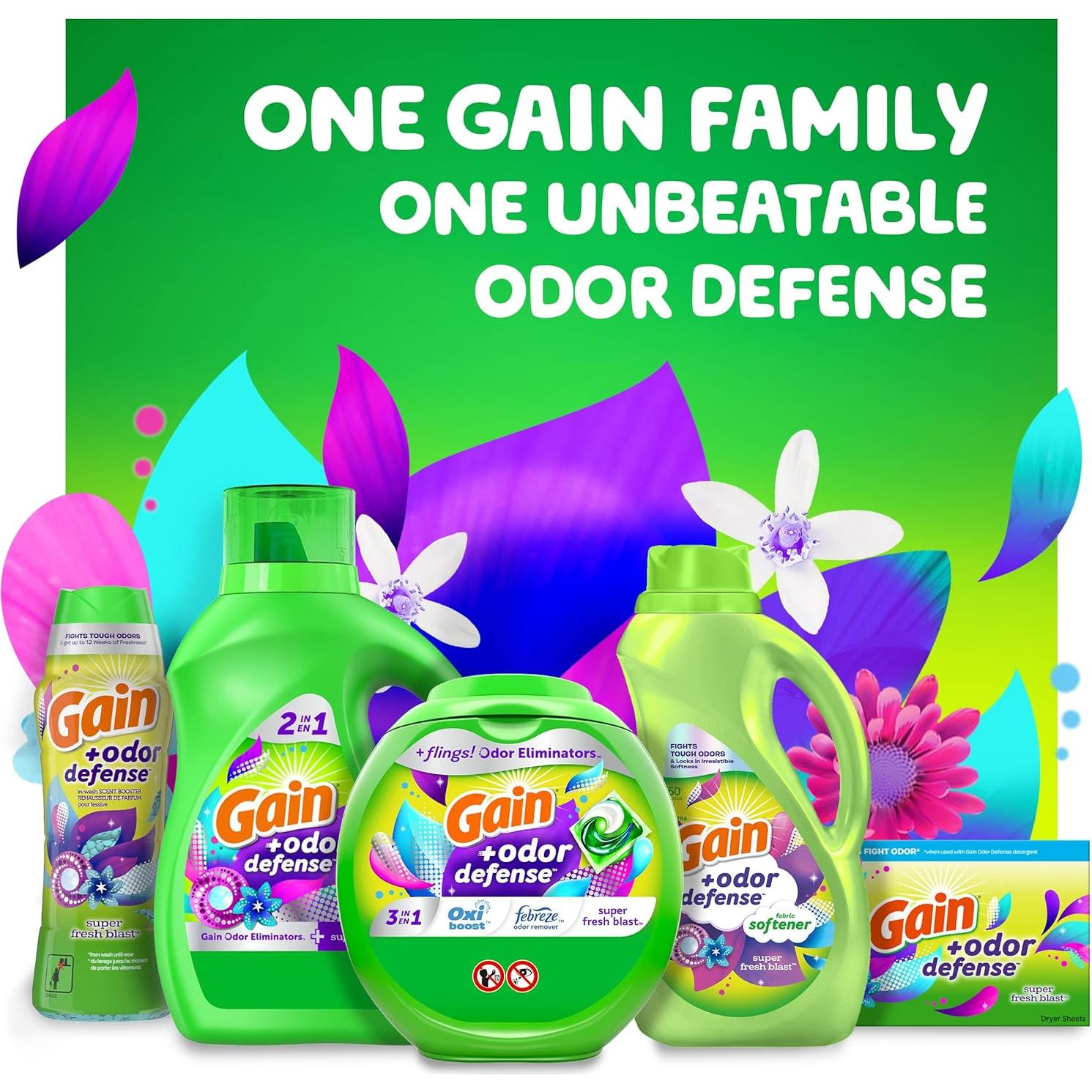 Gain Flings Detergente para Ropa 102 Pacs Oxi y Febreze