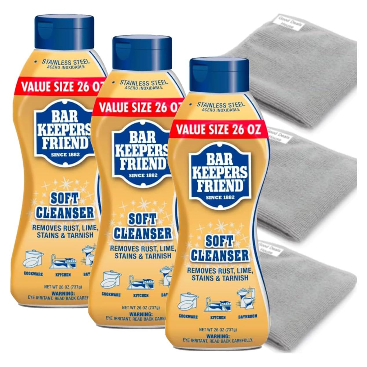 Limpiador Suave Bar Keepers Friend 3x26 oz + 3 Toallas Microfibra