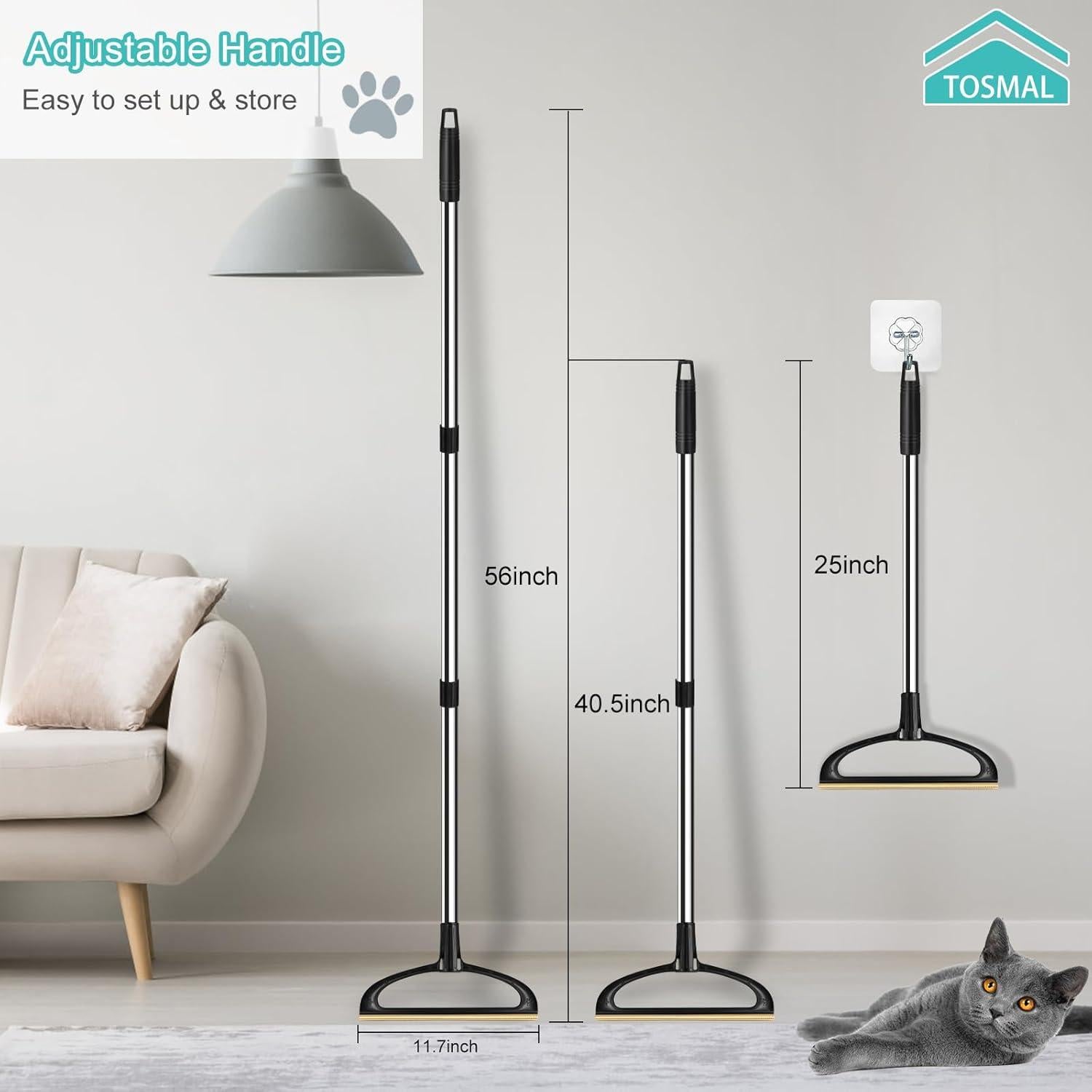 Rastrillo para Alfombra TOSMAL Ajustable 63.5-142 cm Pelo Mascotas