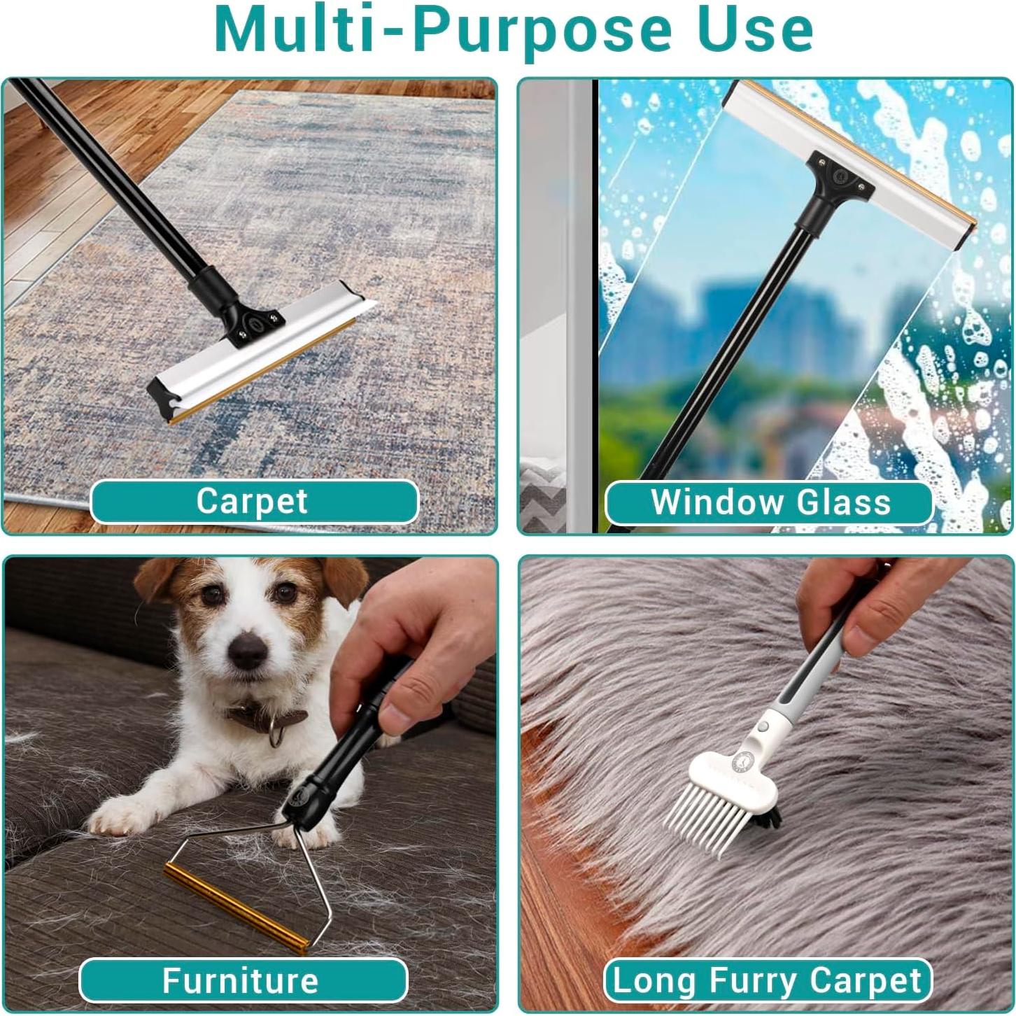 Rastrillo de Alfombra 158 cm 2 en 1 10 A 6 PICKS para Pelo de Mascotas