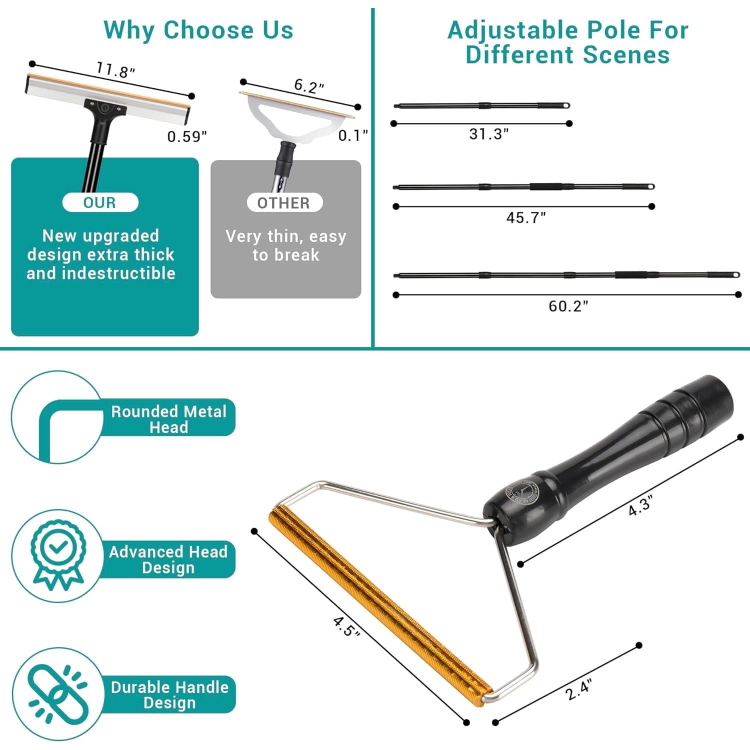 Rastrillo de Alfombra 158 cm 2 en 1 10 A 6 PICKS para Pelo de Mascotas