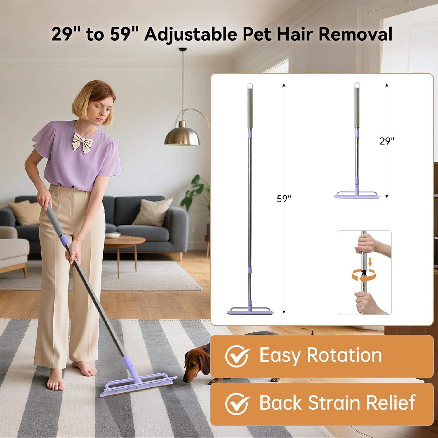 Rastrillo de Alfombra 2 en 1 Pawlico, Mango Ajustable 150 cm