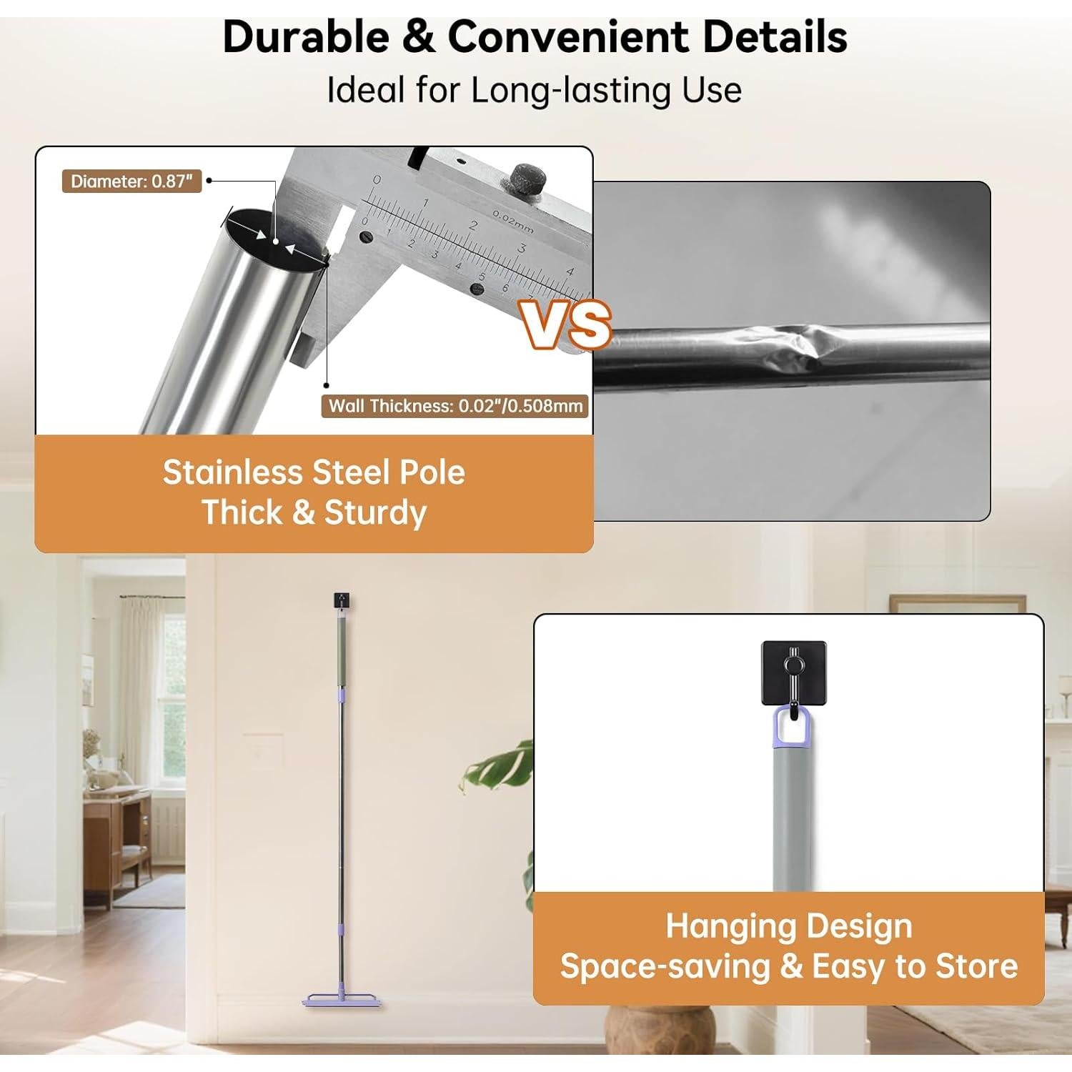 Rastrillo de Alfombra 2 en 1 Pawlico, Mango Ajustable 150 cm