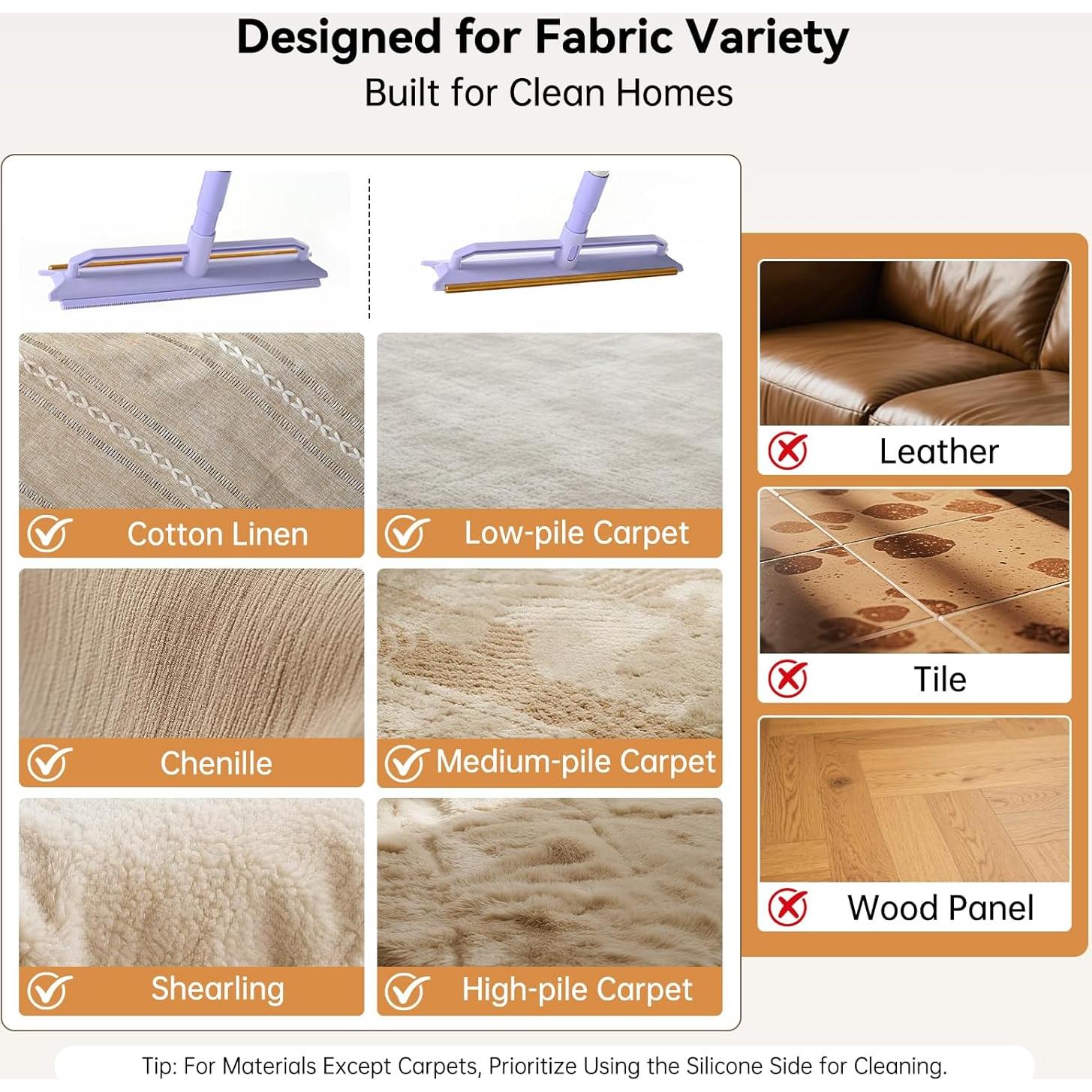 Rastrillo de Alfombra 2 en 1 Pawlico, Mango Ajustable 150 cm