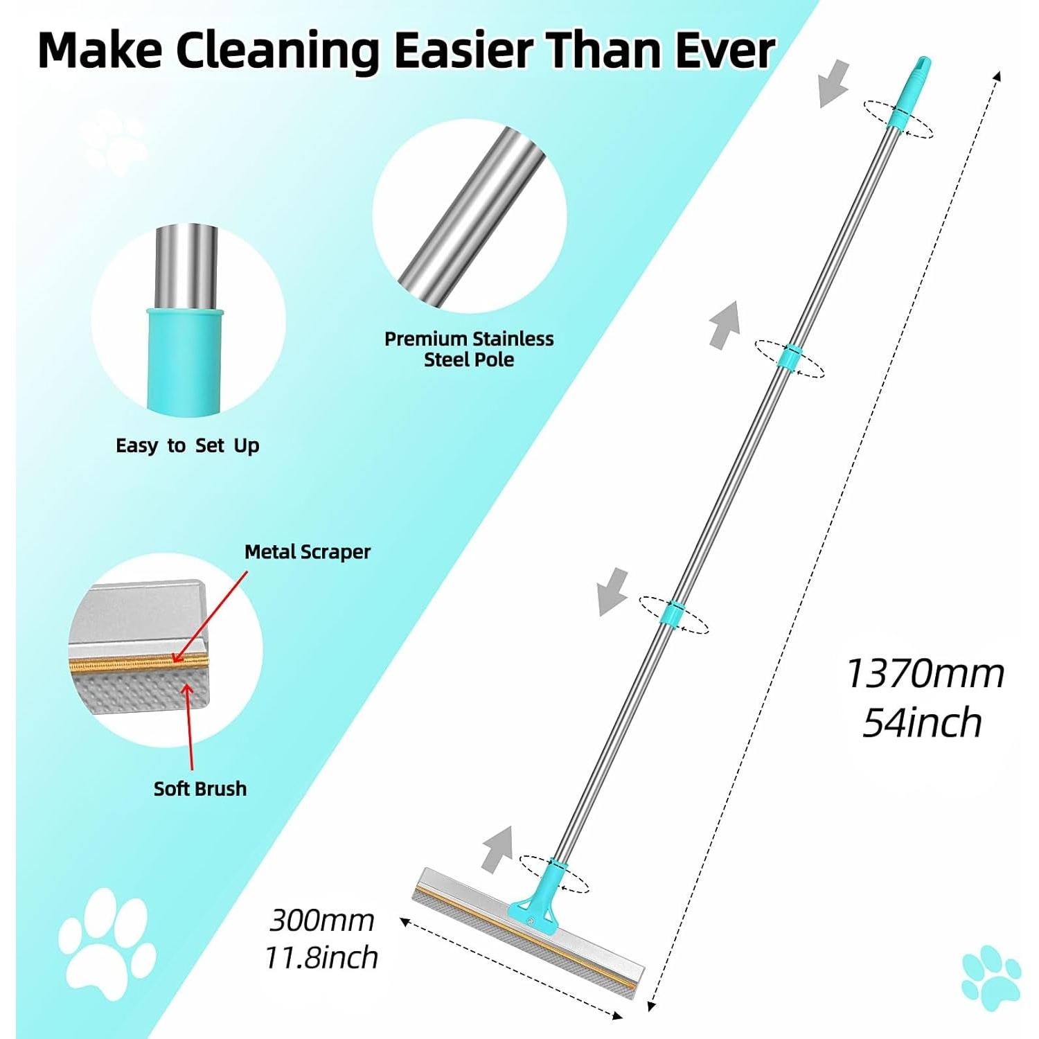 Rastrillo para Alfombras XEENRXU Ajustable 54" para Pelo de Mascotas