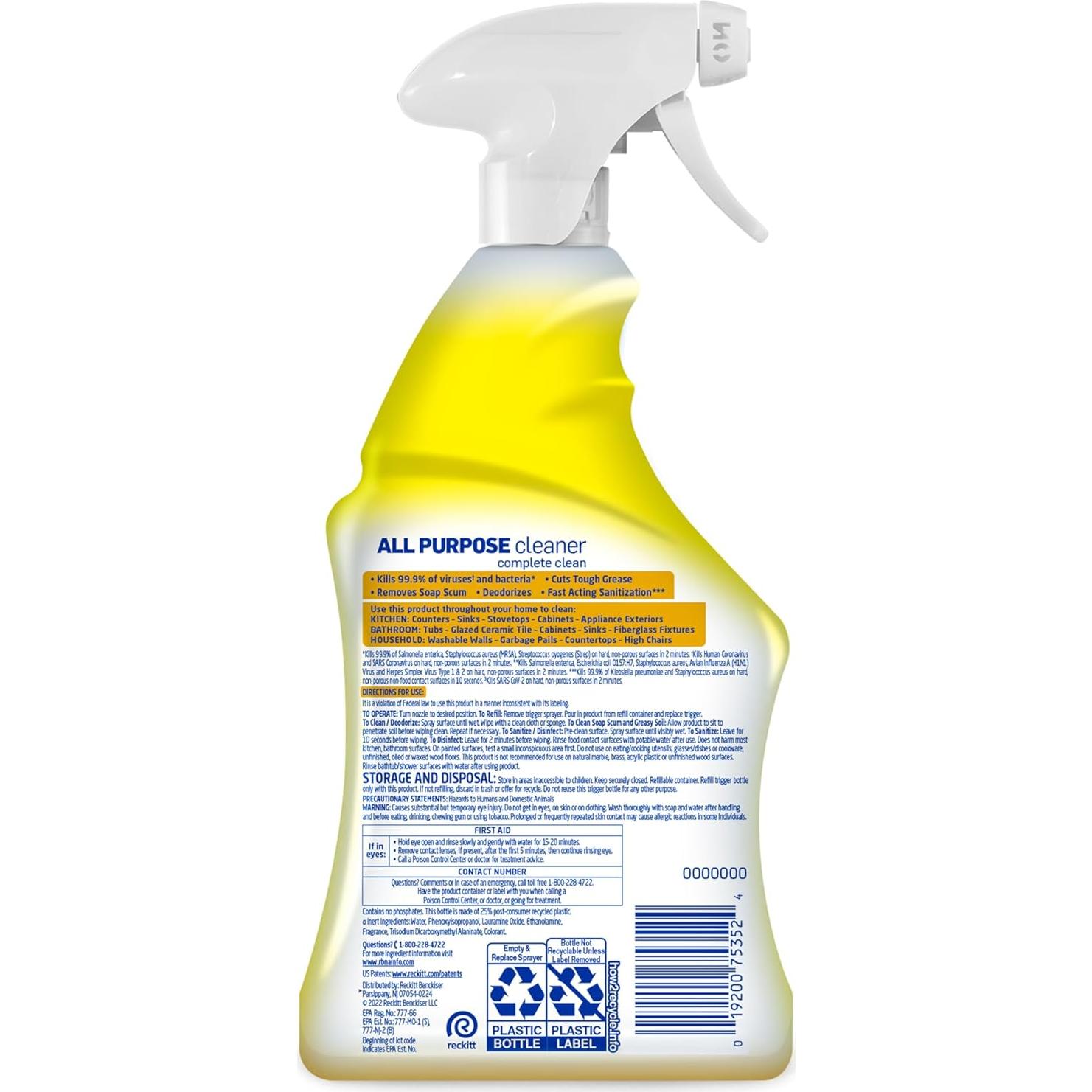 Limpieza Multiusos Lysol Spray 946 ml Aroma Limón Desinfectante