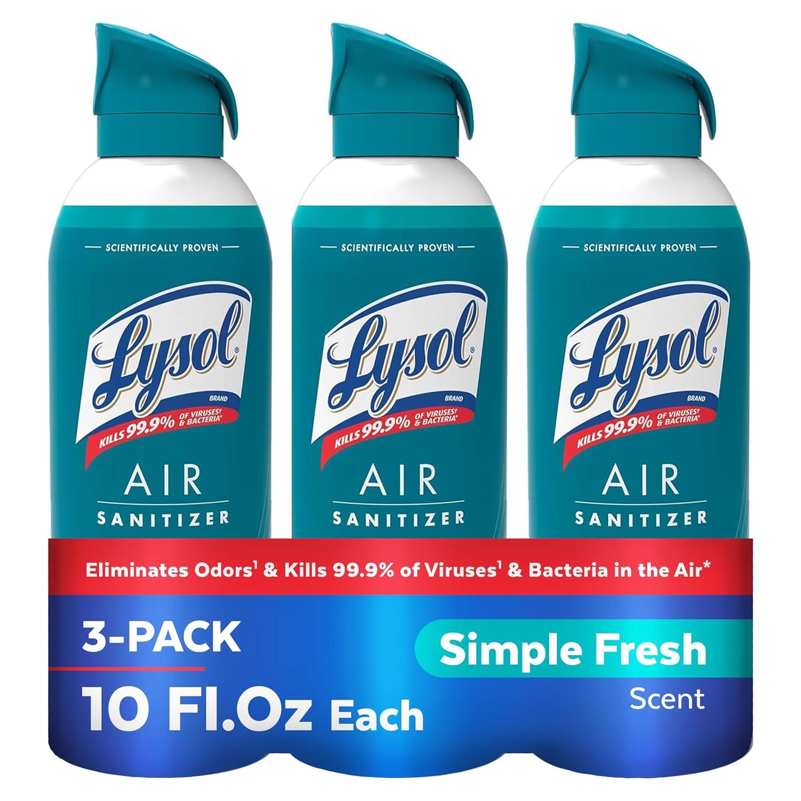 Spray Desinfectante de Aire Lysol 10 oz Pack de 3 - Aroma Fresco Simple
