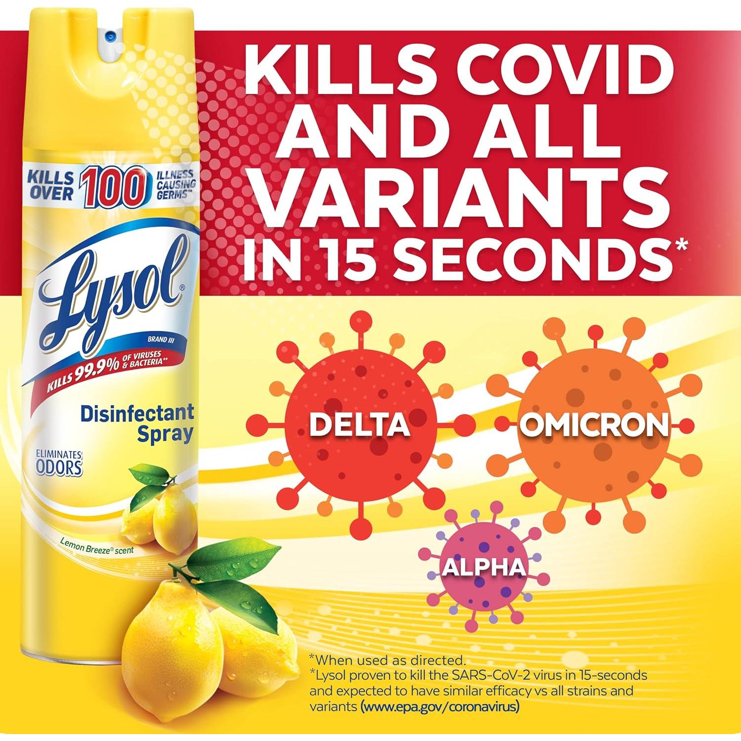 Lysol Spray Desinfectante Brisa de Limón 537g - 99.9% Virus/Bacterias