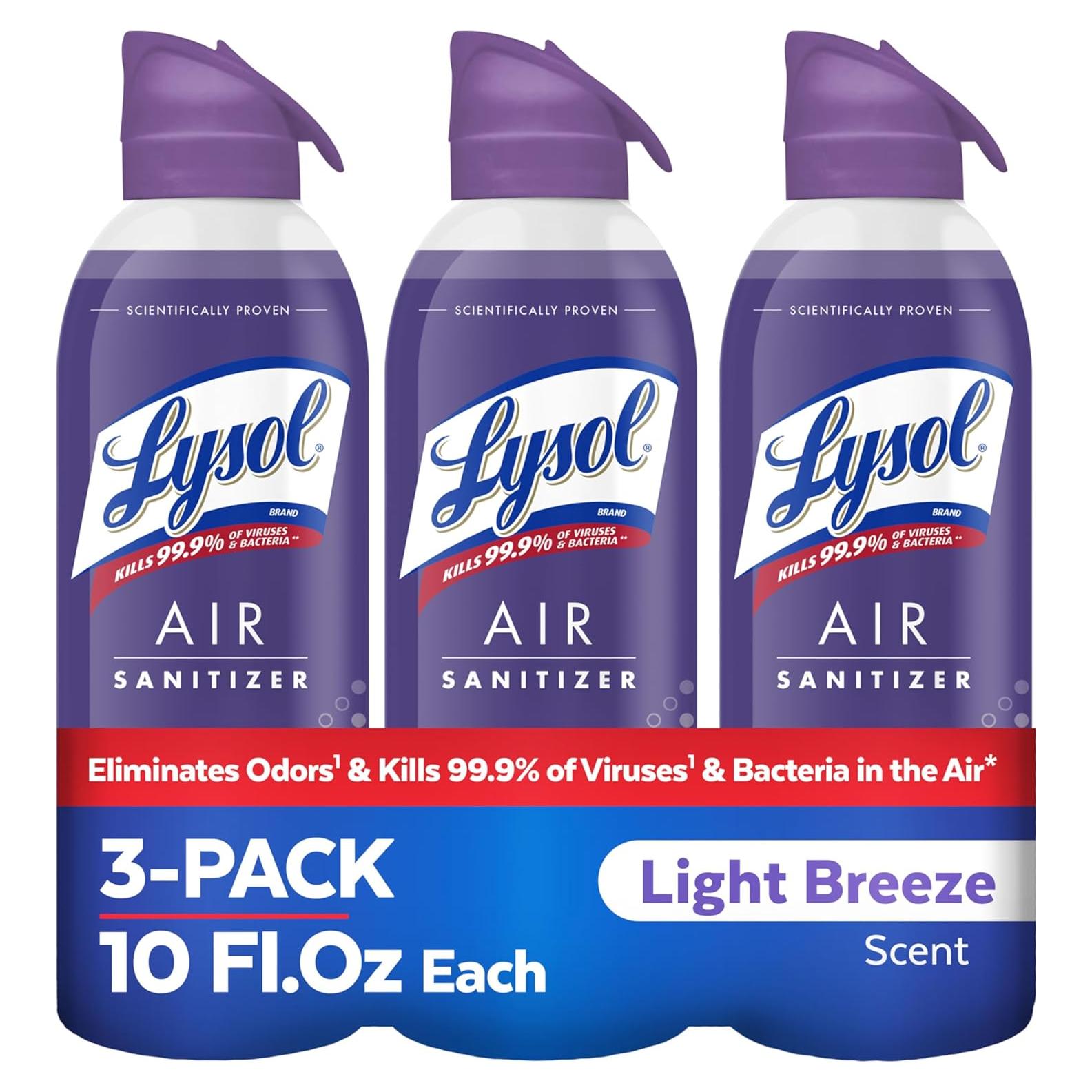 Lysol Spray Desinfectante de Aire Brisa Ligera 3 x 283 g