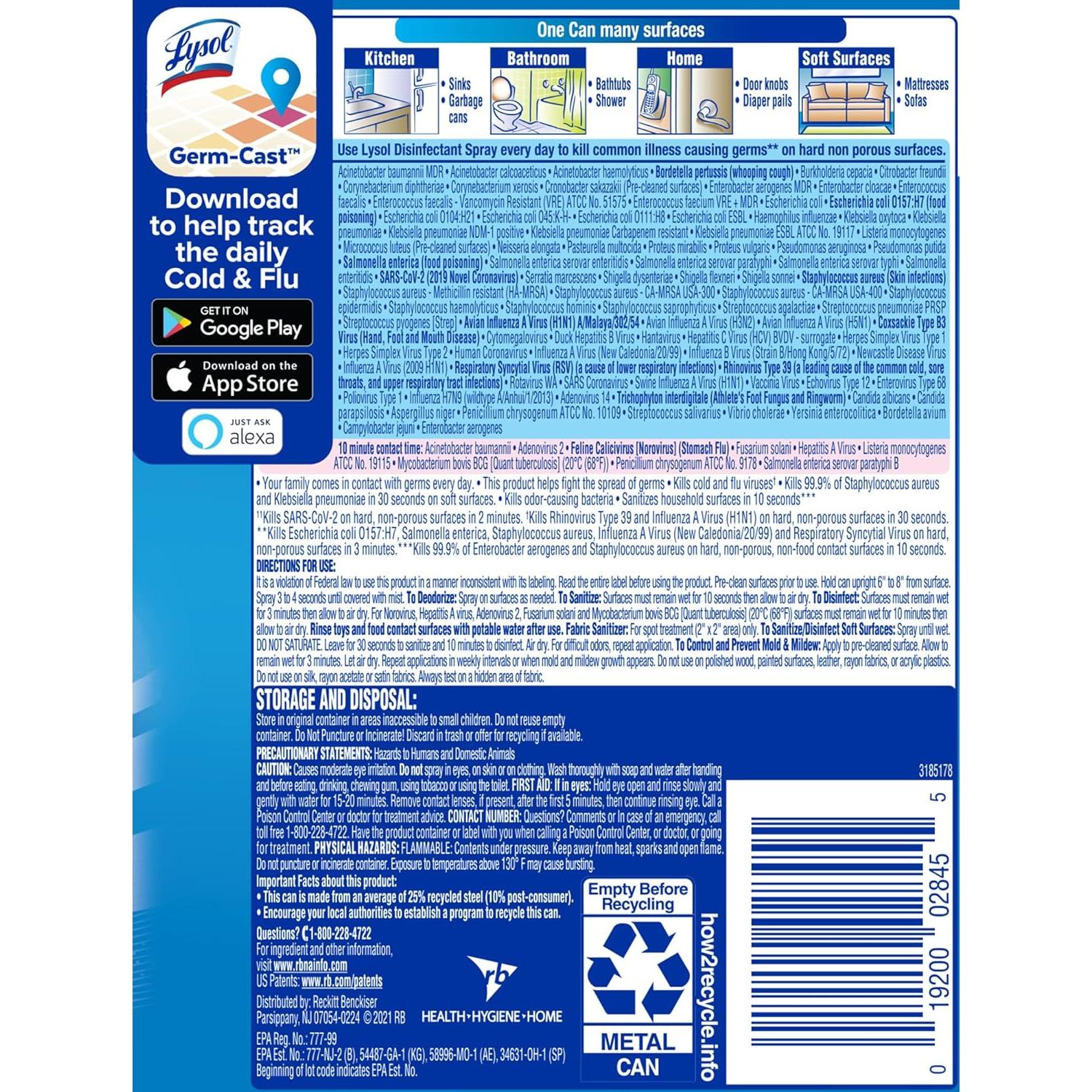 Spray Desinfectante LYSOL® Cascada Primaveral 354.88 ml - Caja 12