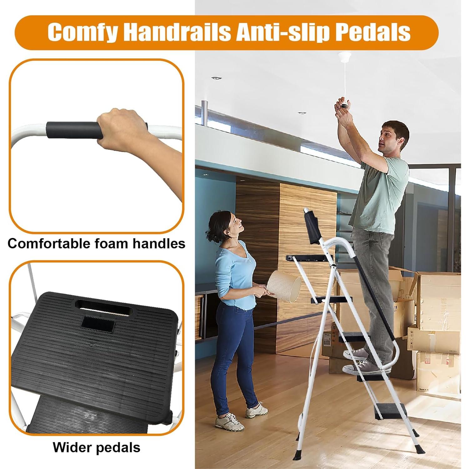 Escalera Plegable LEADALLWAY 4 Peldaños con Barandillas